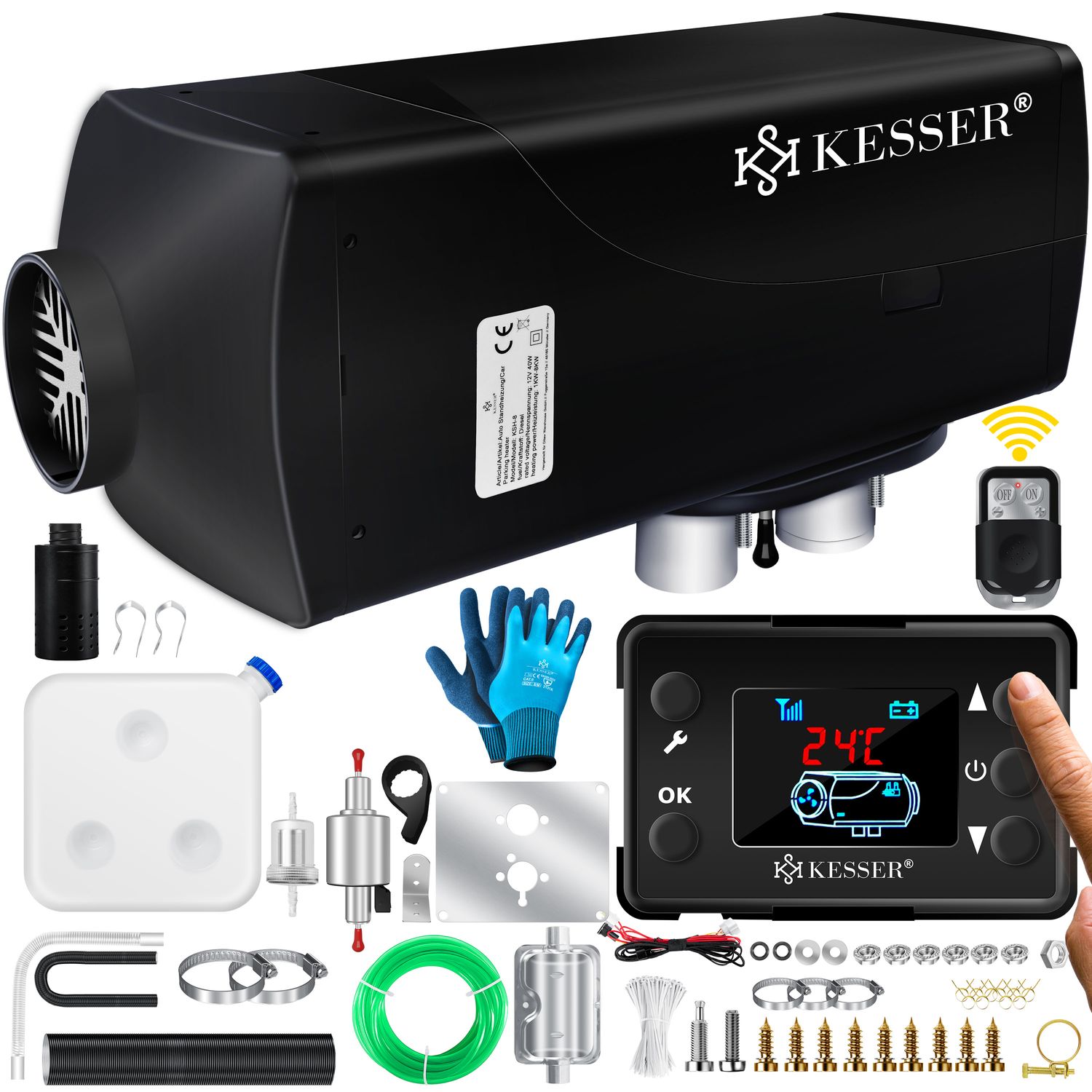 KESSER&reg; Standheizung 5 & 8KW f&uuml;r Diesel | Diesel-Heizung mit LCD-Display und Fernbedienung | Lufterhitzer mit Schalld&auml;mpfer f&uuml;r Auto PKW LKW Wohnmobil | Heizung & Timer sowie Thermostat | 12V/24V KFZ - Bild 1