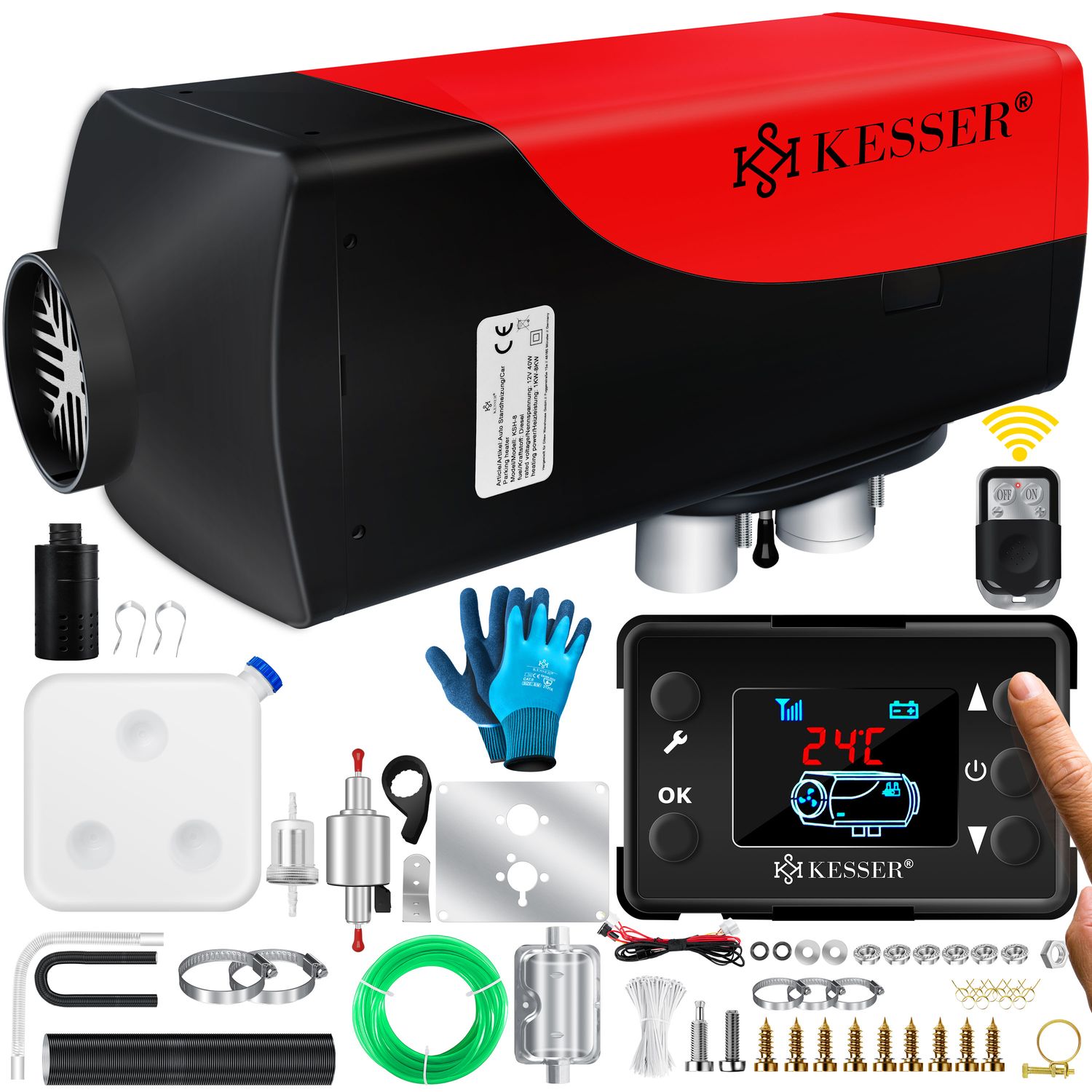 KESSER&reg; Standheizung 5 & 8KW f&uuml;r Diesel | Diesel-Heizung mit LCD-Display und Fernbedienung | Lufterhitzer mit Schalld&auml;mpfer f&uuml;r Auto PKW LKW Wohnmobil | Heizung & Timer sowie Thermostat | 12V/24V KFZ - Bild 1