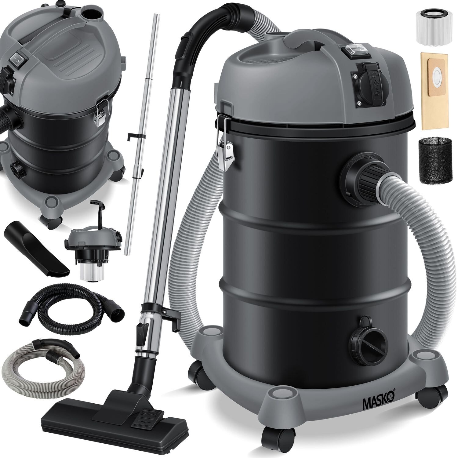 MASKO® 6IN1 Industriestaubsauger Staubsauger Nass Trocken Sauger Aschesauger 2300W + Steckdose ? Blasfunktion ? Trocken-Saugen & Nass-Saugen   Industrie-Sauger mit & ohne Beutel   beutellos | 04255598315241