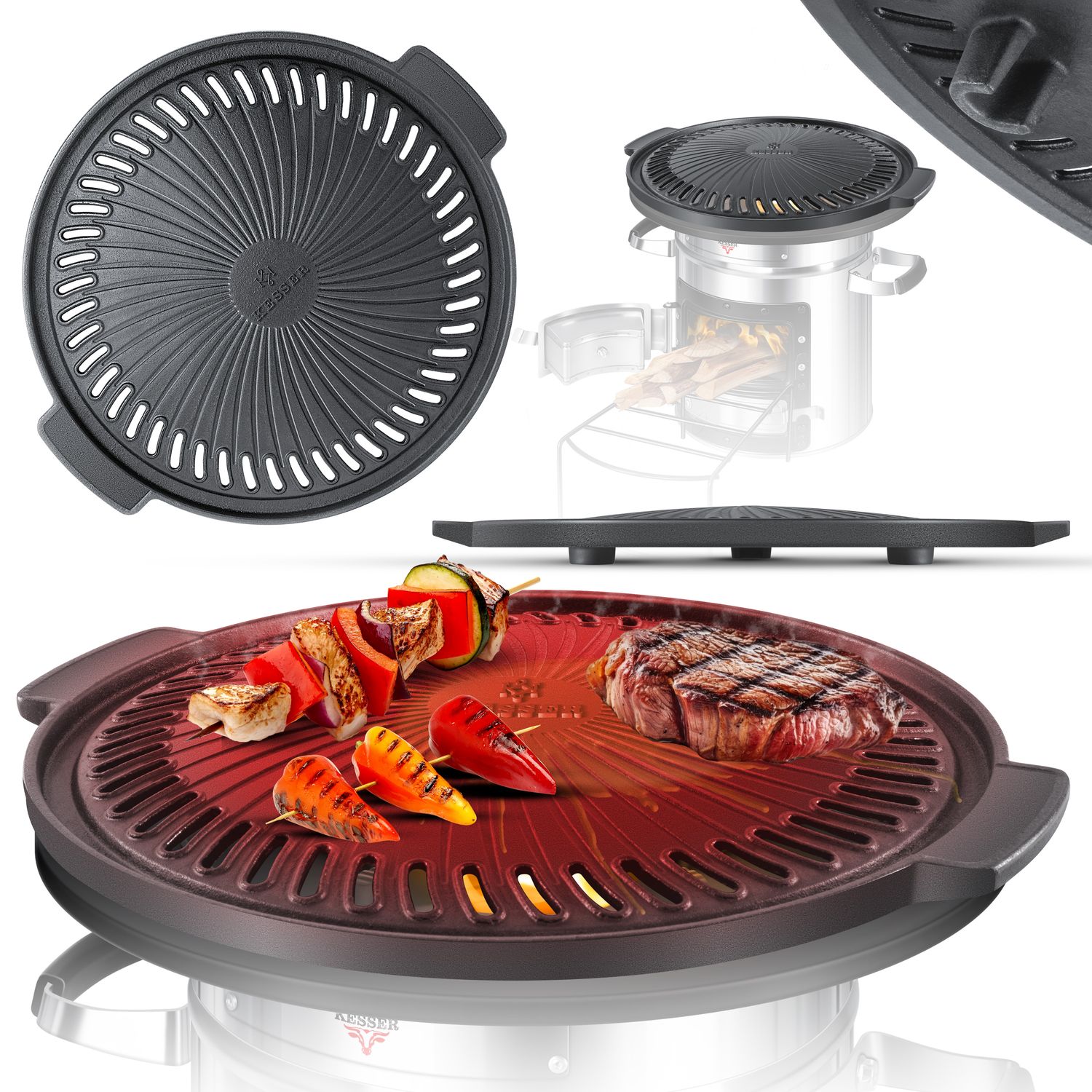 KESSER&reg; Raketenofen Inkl. Grillpfanne aus Gusseisen mit Tragetasche, Dutch Oven BBQ Rakete Holzofen Camping Campingkocher Campinggrill, Edelstahl - Bild 1