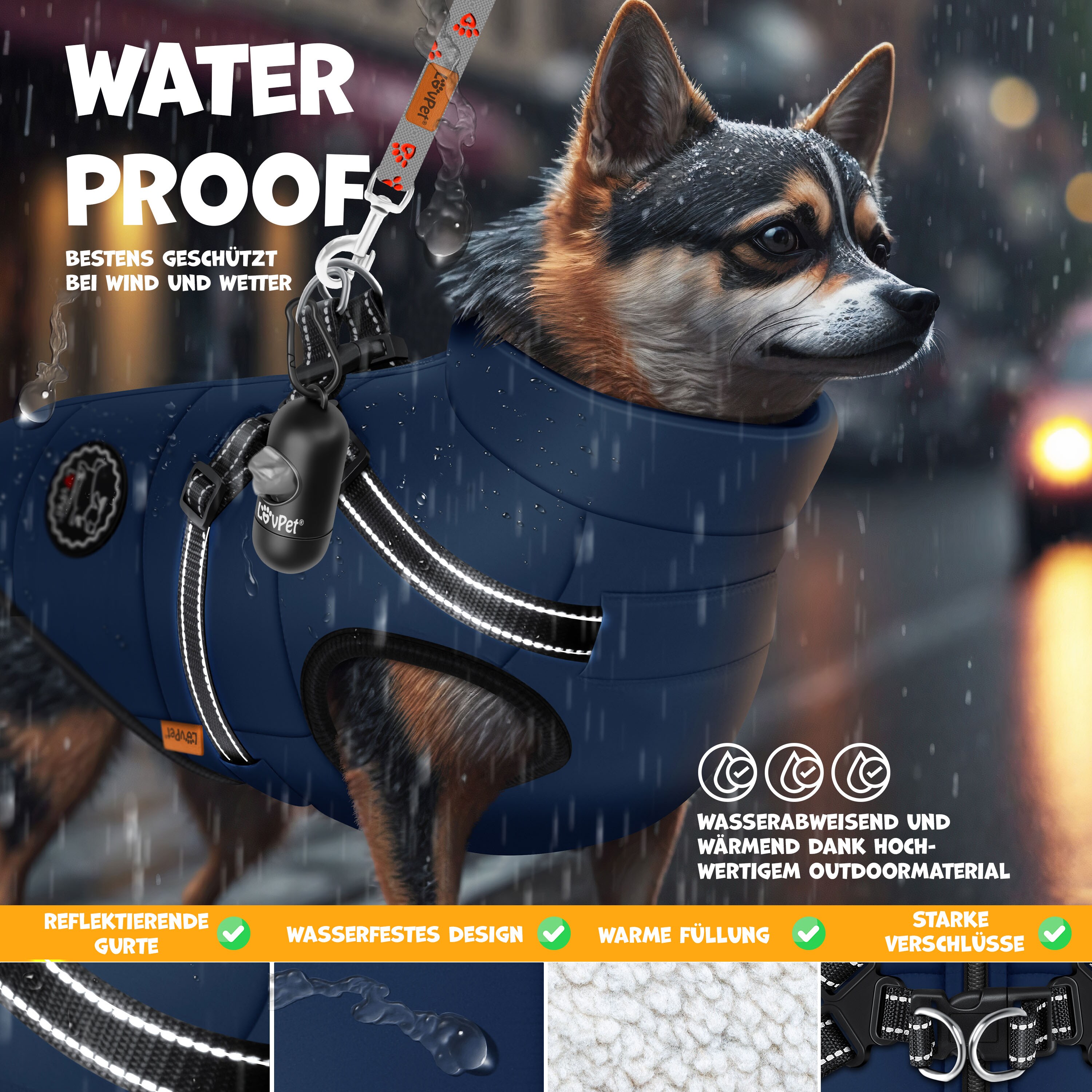Gyuzh Hundemantel Mit Integriertem Geschirr – Wasserdicht, Reflektierend, Für Kleine Bis Große Hunde – Winterjacke Mit Verstellbaren Trägern