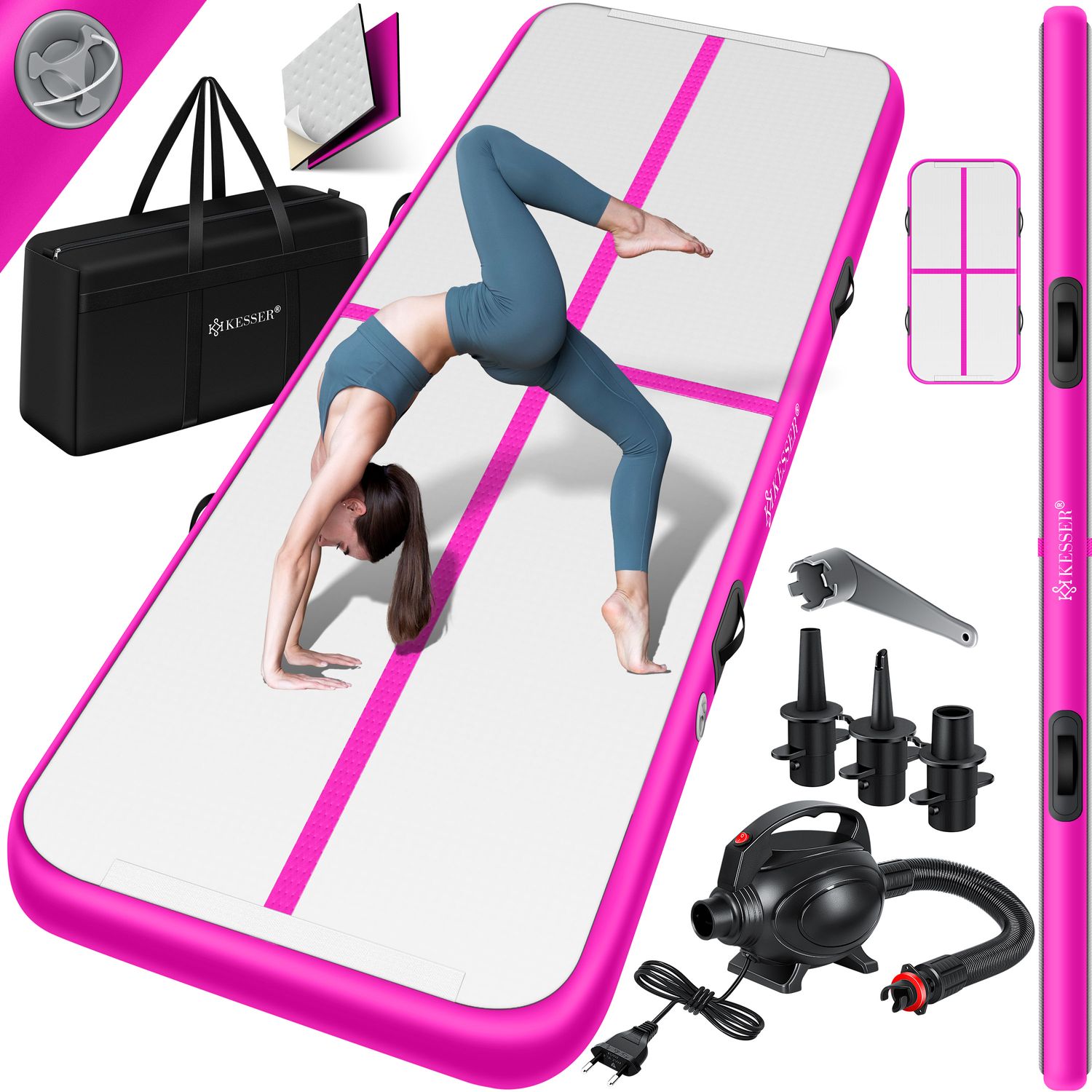KESSER&reg; Turnmatte Aufblasbar Airtrack 2m/3m/4m/5m/6m Fitness-Matte Gymnastikmatte | inkl. Tragetasche & elektr. Luftpumpe | Yogamatte, Tumbling Matten, Trainingsmatte, Turn- & Fitness - Bild 1