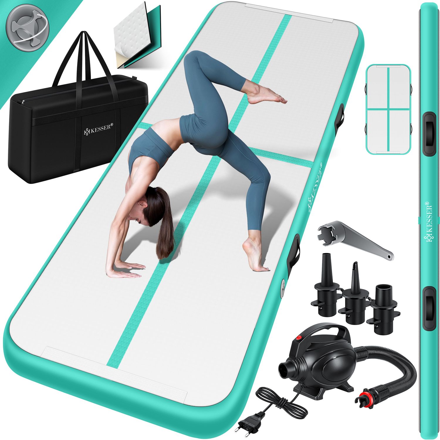 KESSER&reg; Turnmatte Aufblasbar Airtrack 2m/3m/4m/5m/6m Fitness-Matte Gymnastikmatte | inkl. Tragetasche & elektr. Luftpumpe | Yogamatte, Tumbling Matten, Trainingsmatte, Turn- & Fitness - Bild 1