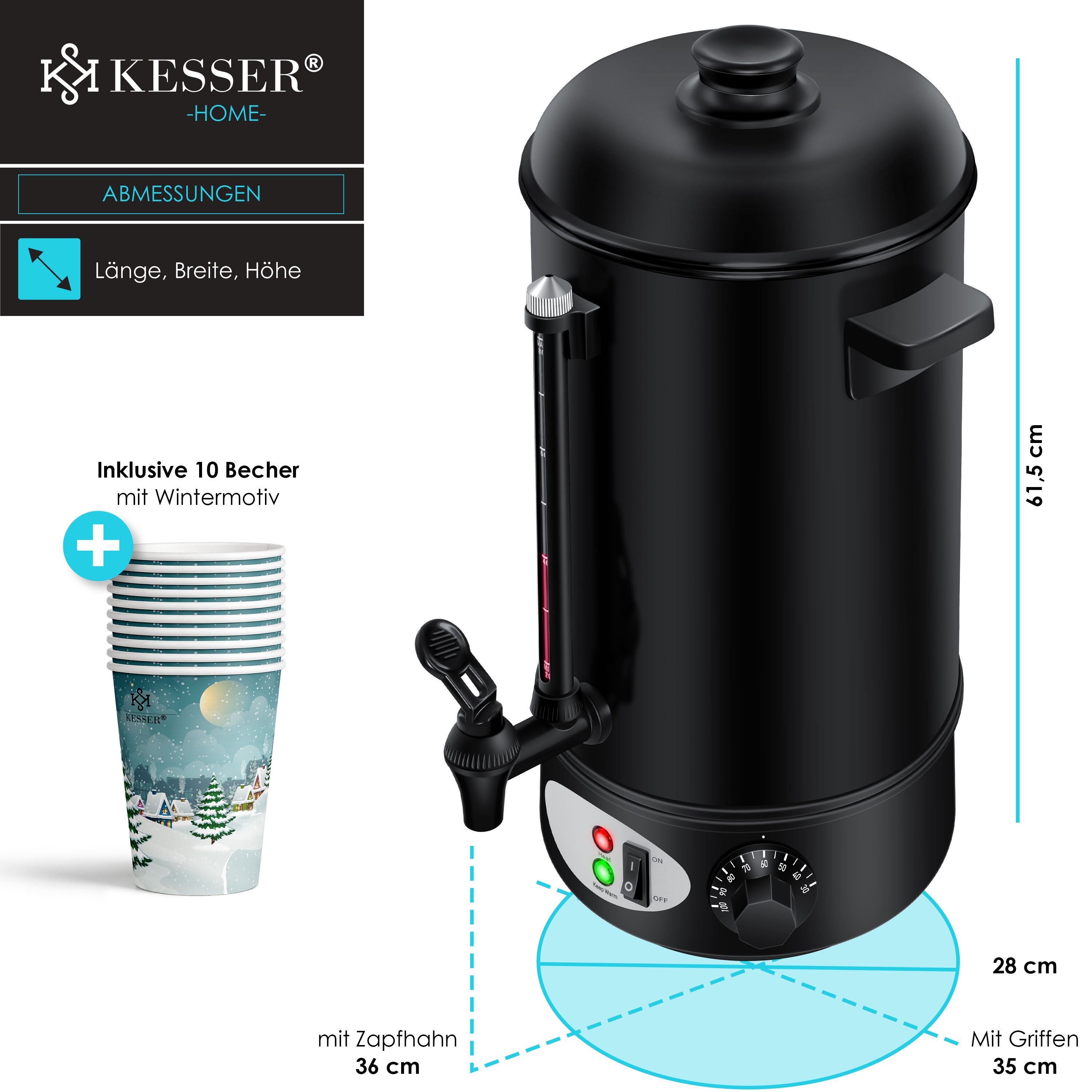 KESSER® Glühweinkessel Edelstahl Glühweinkocher Glühweinautomat Heißgetränkeautomat Wasserkocher Heißwasserspender Kocher Einkochautomat
