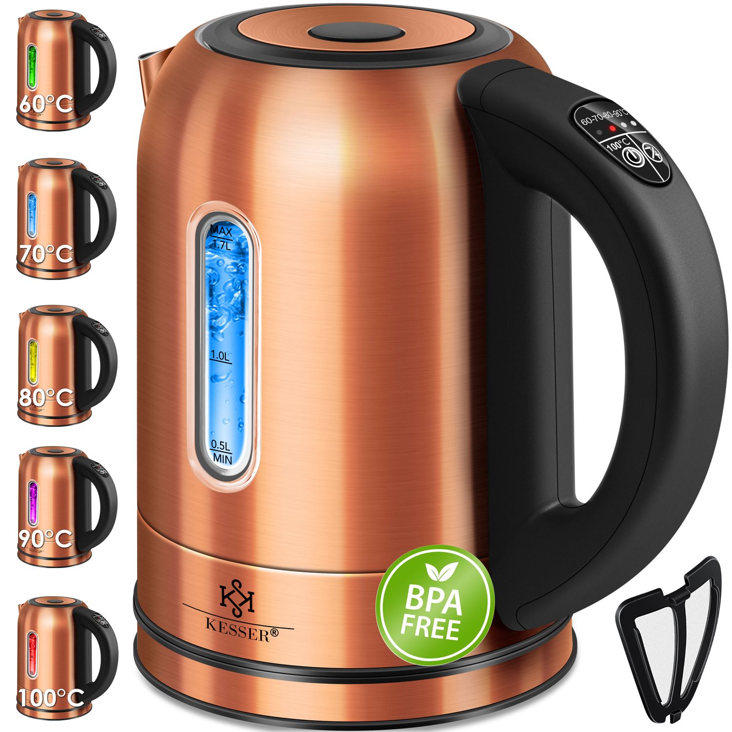 KESSER&reg; 1,7 Liter Edelstahl Wasserkocher 2200W Temperaturwahl Warmhaltefunktion - Bild 1