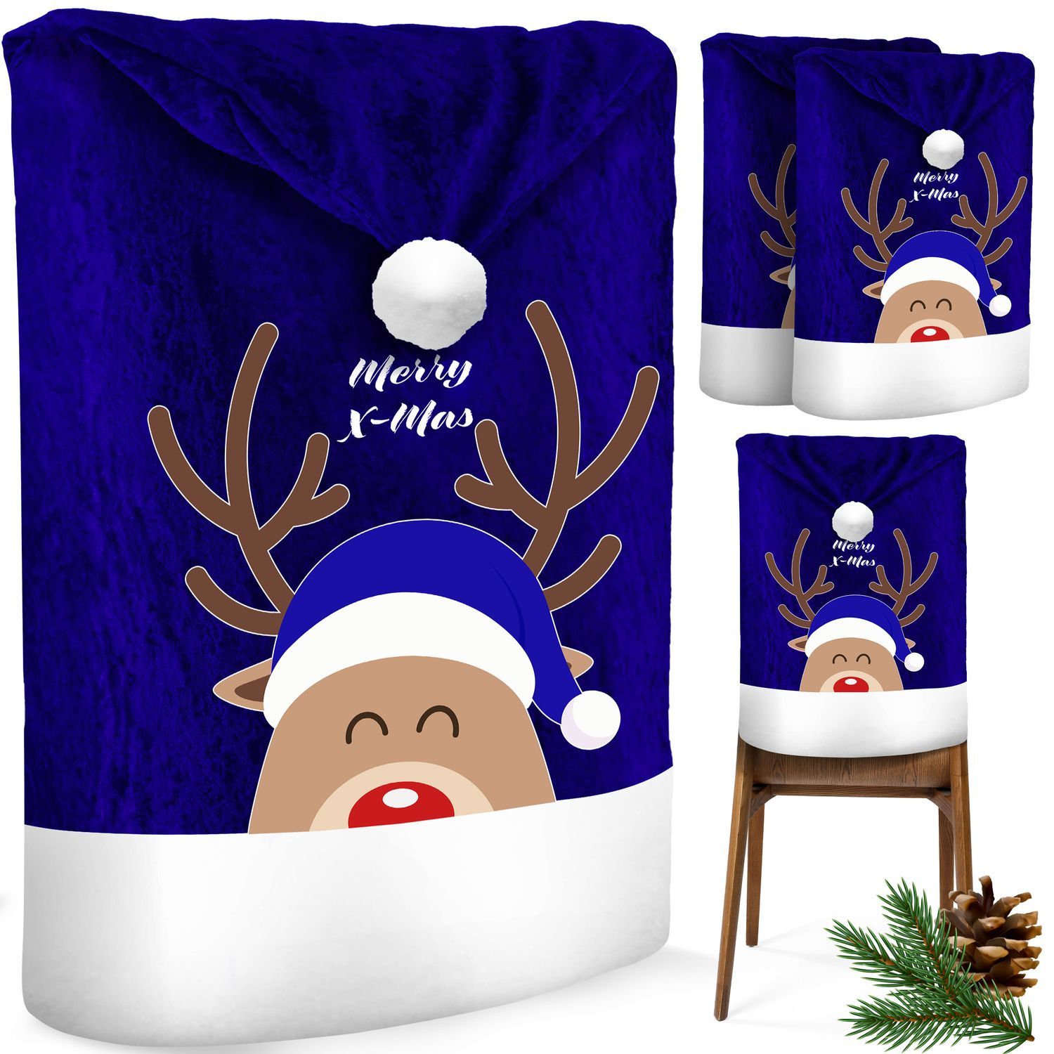 KESSER&reg; Premium Weihnachtsstuhl&uuml;berzug Set Stuhlhussen f&uuml;r Weihnachten Nikolausm&uuml;tze Stuhlbezug Husse Weihnachtsdeko f&uuml;r St&uuml;hle &Uuml;berzieher - Stuhlabdeckung im weihnachtlichen Design - Bild 1