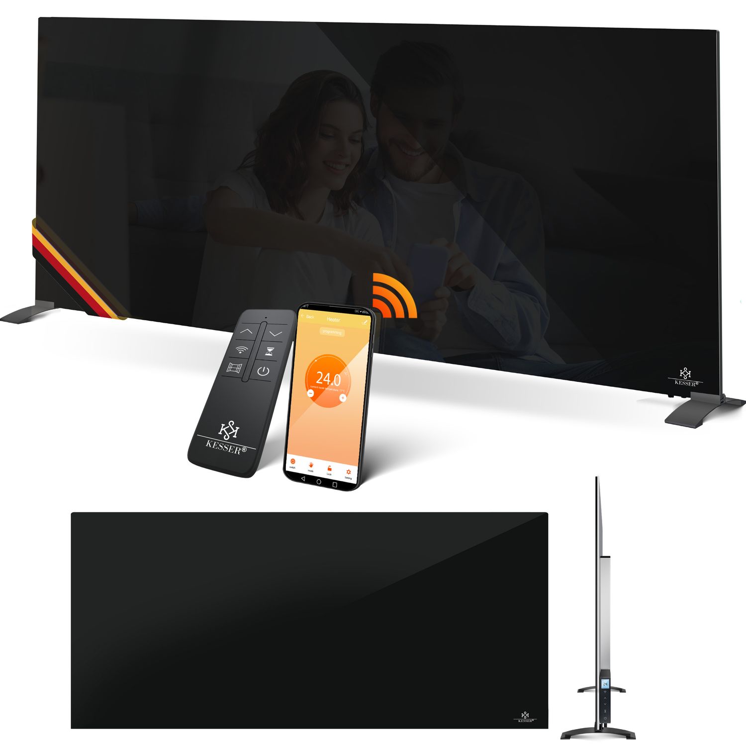 KESSER&reg; Infrarotheizung Glaskonvektor Glasheizung Energiesparend 2in1 Standger&auml;t & Wandmontage Elektroheizung mit Erkennung Offener Fenster + Fernbedienung & App-Steuerung Thermostat Heizpaneel - Bild 1
