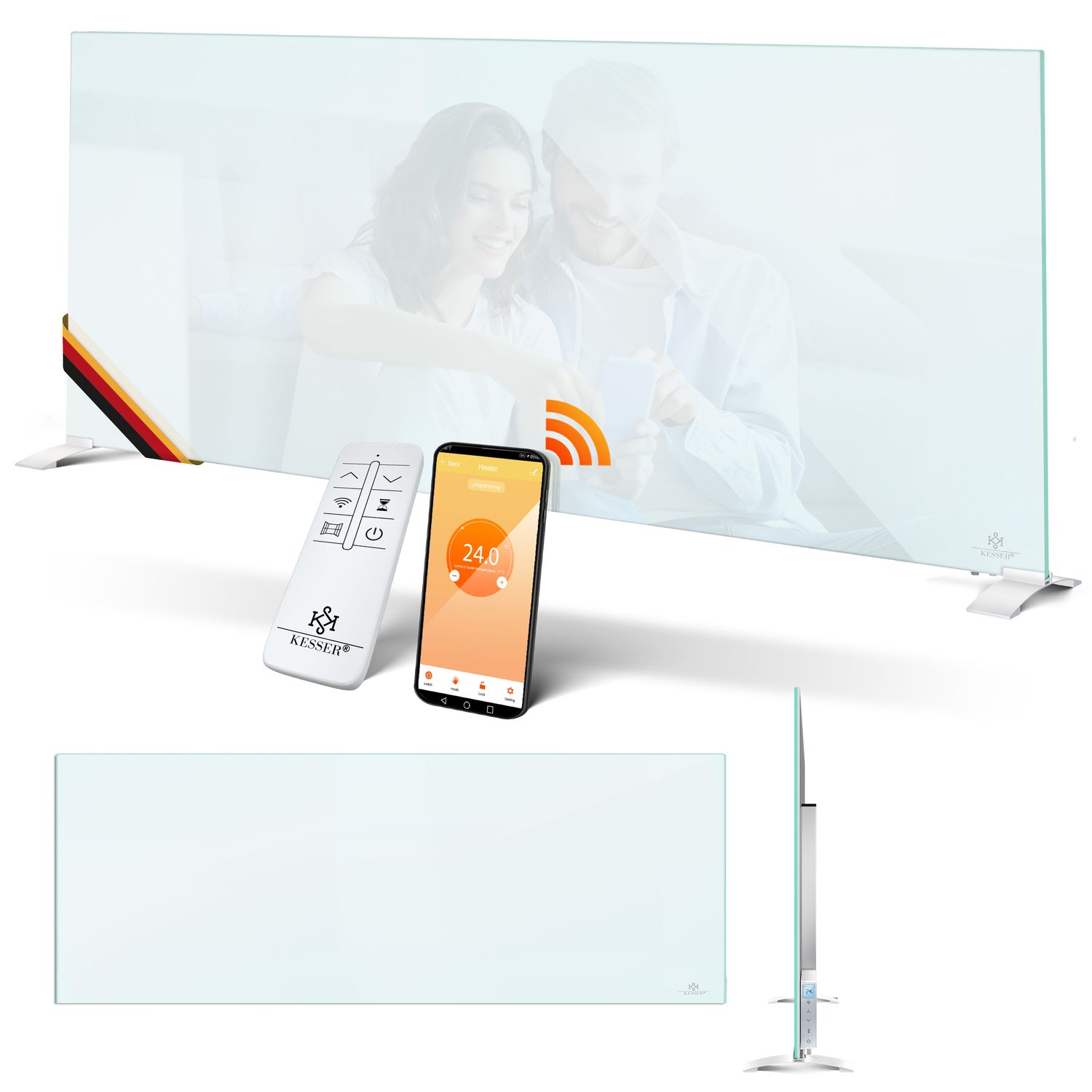 KESSER&reg; Infrarotheizung Glaskonvektor Glasheizung Energiesparend 2in1 Standger&auml;t & Wandmontage Elektroheizung mit Erkennung Offener Fenster + Fernbedienung & App-Steuerung Thermostat Heizpaneel - Bild 1