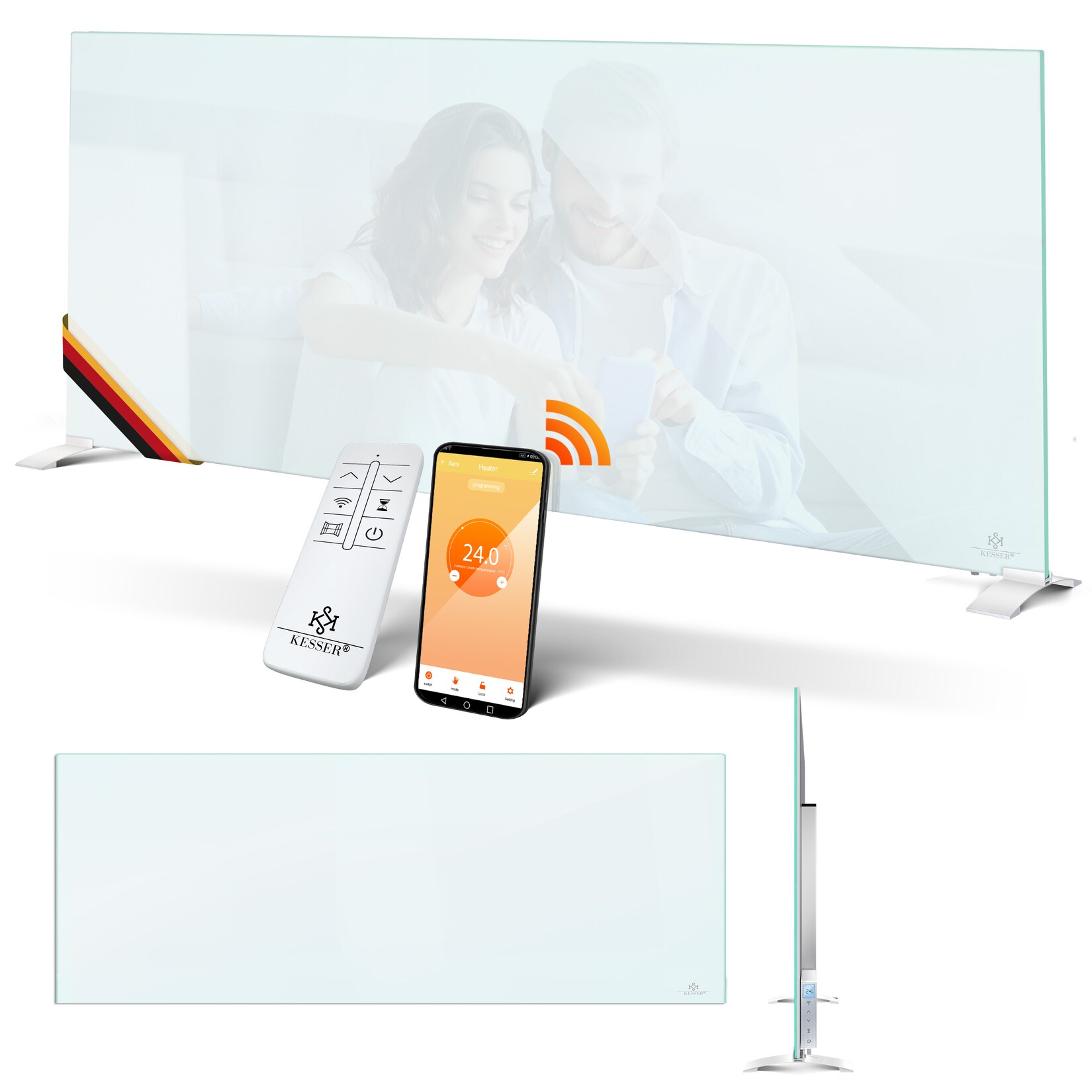 KESSER® Infrarotheizung Glaskonvektor Glasheizung Effizient 2in1 Standgerät & Wandmontage Elektroheizung mit Erkennung Offener Fenster + Fernbedienung & App-Steuerung Thermostat Heizpaneel