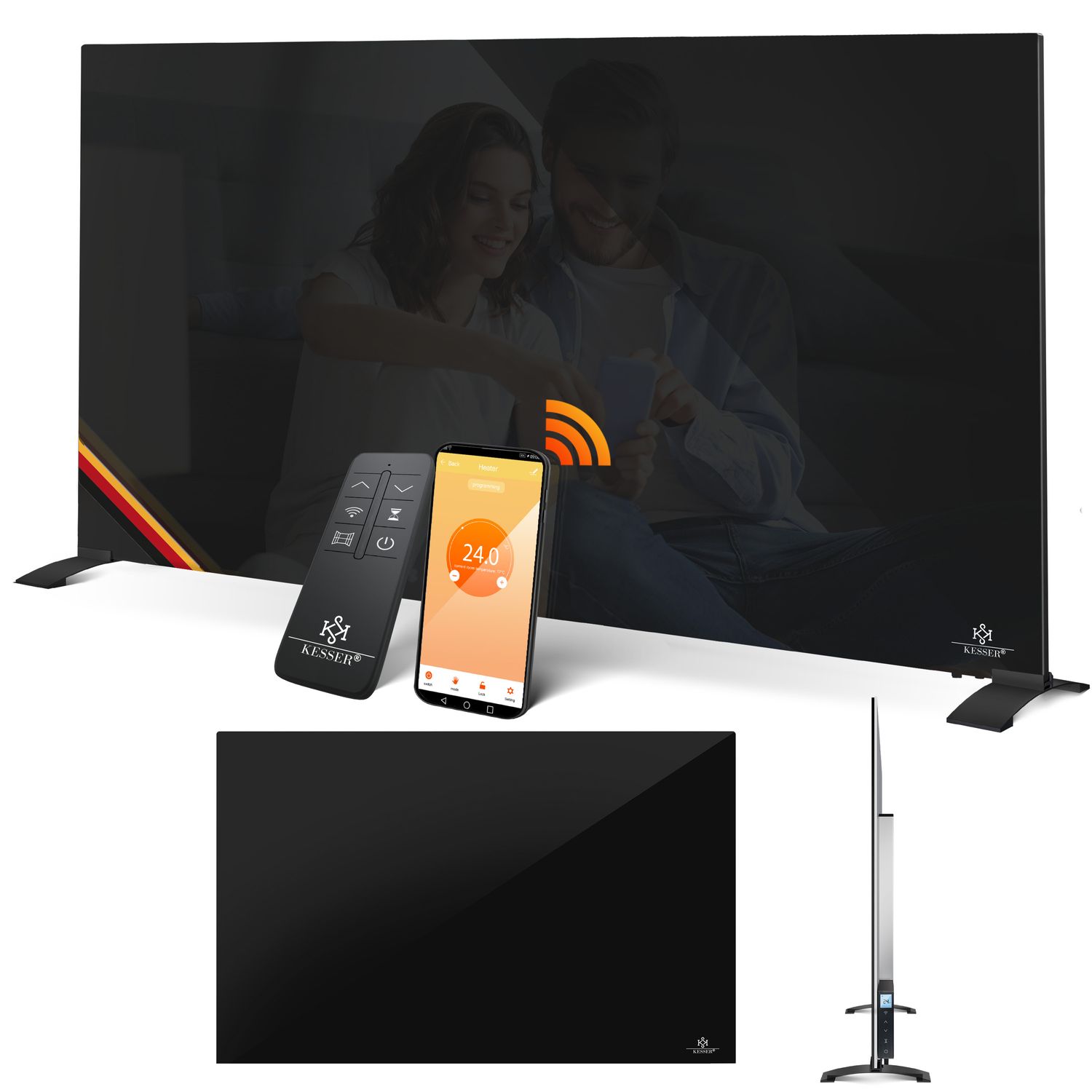 KESSER&reg; Infrarotheizung Glaskonvektor Glasheizung Energiesparend 2in1 Standger&auml;t & Wandmontage Elektroheizung mit Erkennung Offener Fenster + Fernbedienung & App-Steuerung Thermostat Heizpaneel - Bild 1
