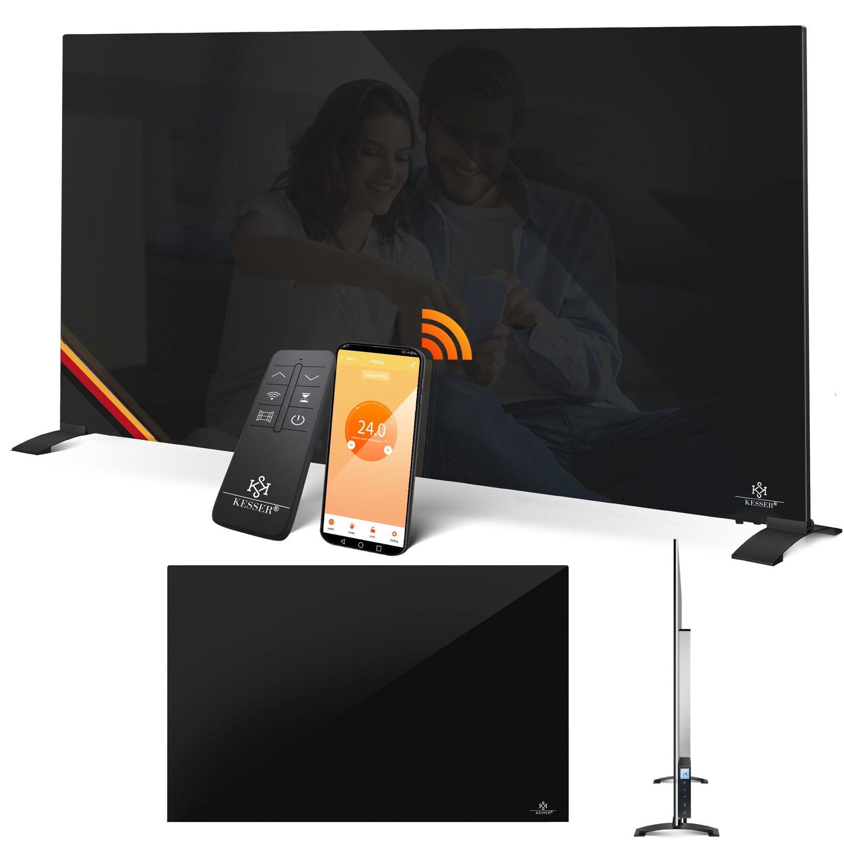 KESSER® Infrarotheizung Glaskonvektor Glasheizung Effizient 2in1 Standgerät & Wandmontage Elektroheizung mit Erkennung Offener Fenster + Fernbedienung & App-Steuerung Thermostat Heizpaneel