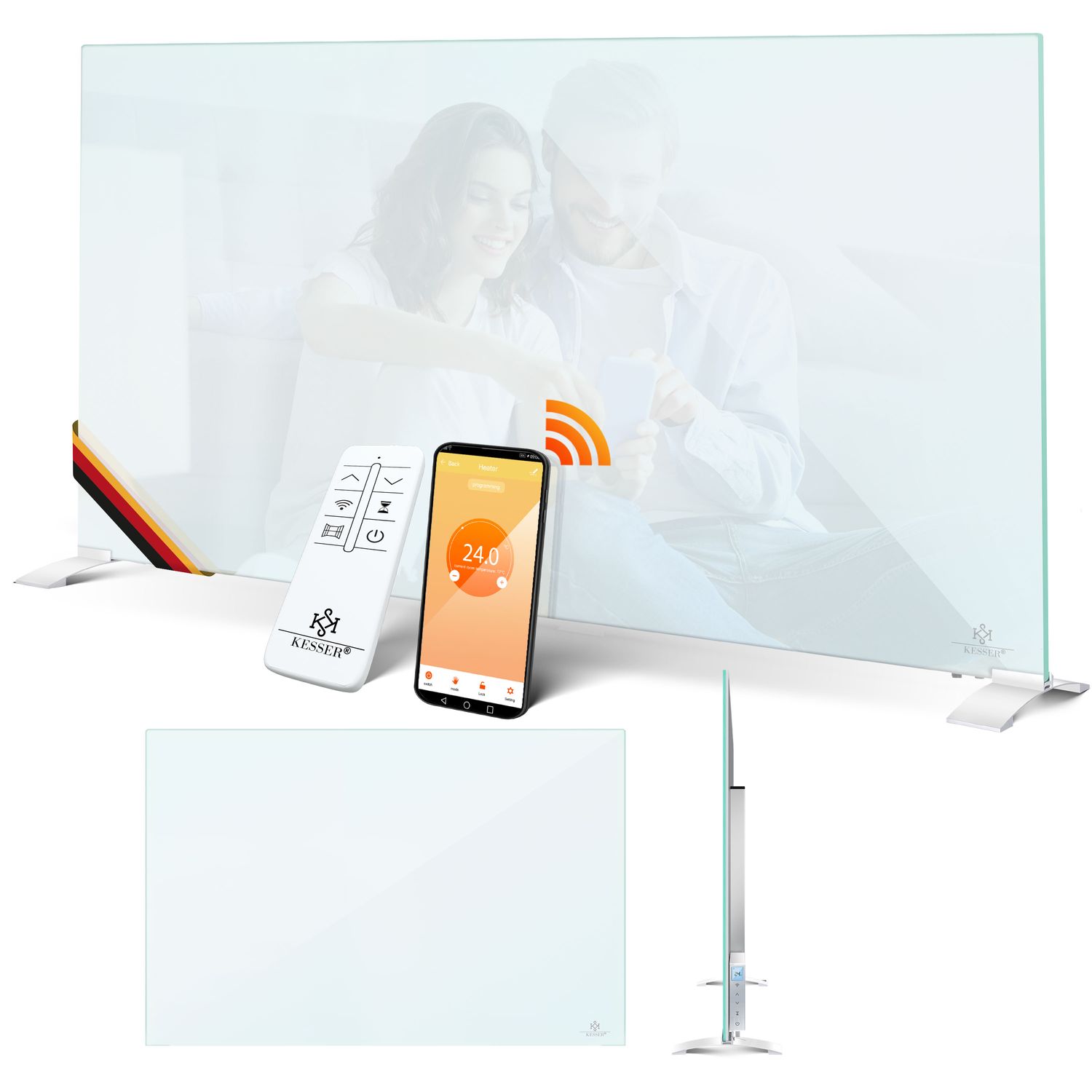 KESSER&reg; Infrarotheizung Glaskonvektor Glasheizung Energiesparend 2in1 Standger&auml;t & Wandmontage Elektroheizung mit Erkennung Offener Fenster + Fernbedienung & App-Steuerung Thermostat Heizpaneel - Bild 1