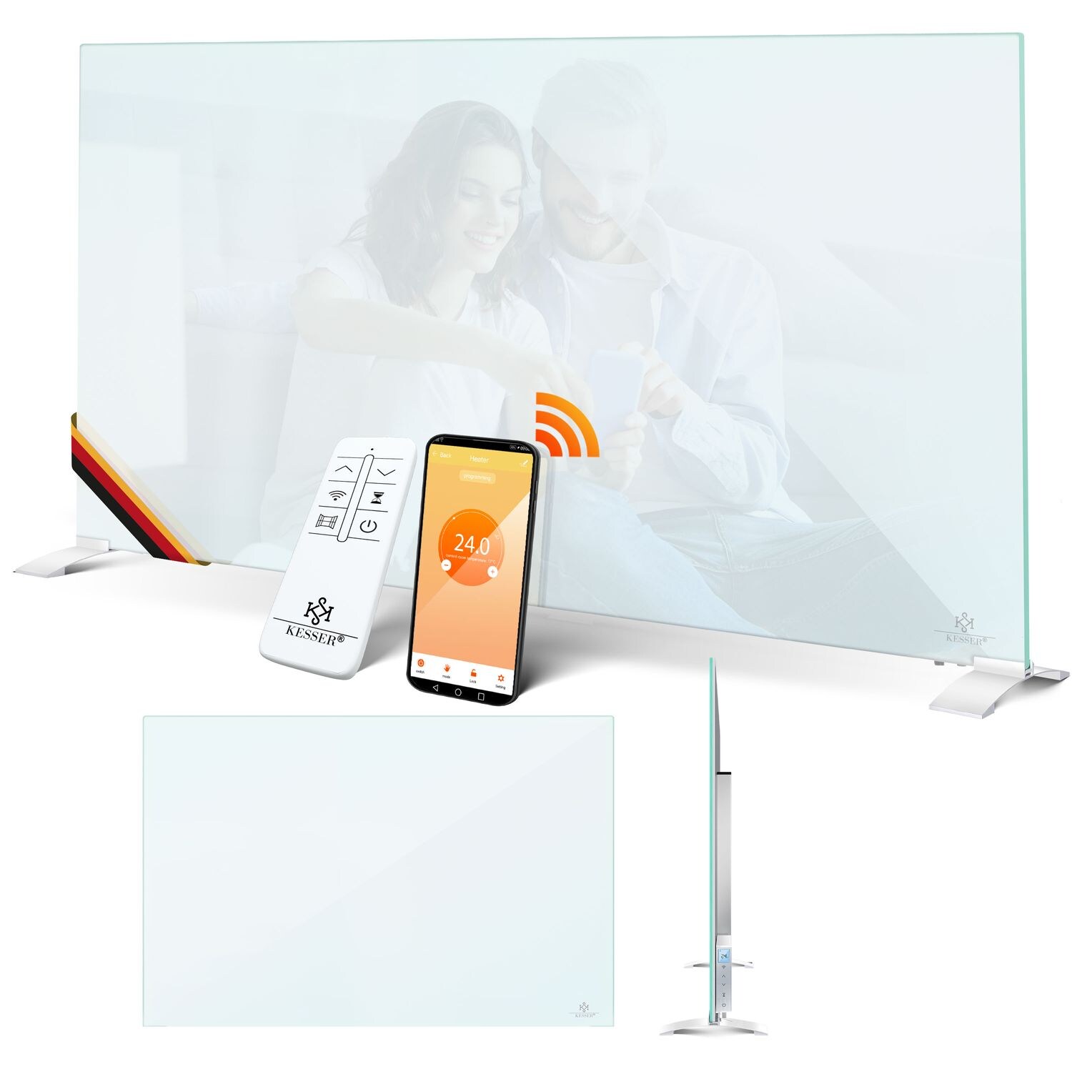 KESSER® Infrarotheizung Glaskonvektor Glasheizung Energiesparend 2in1 Standgerät & Wandmontage Elektroheizung mit Erkennung Offener Fenster + Fernbedienung & App-Steuerung Thermostat Heizpaneel | 04255598322478