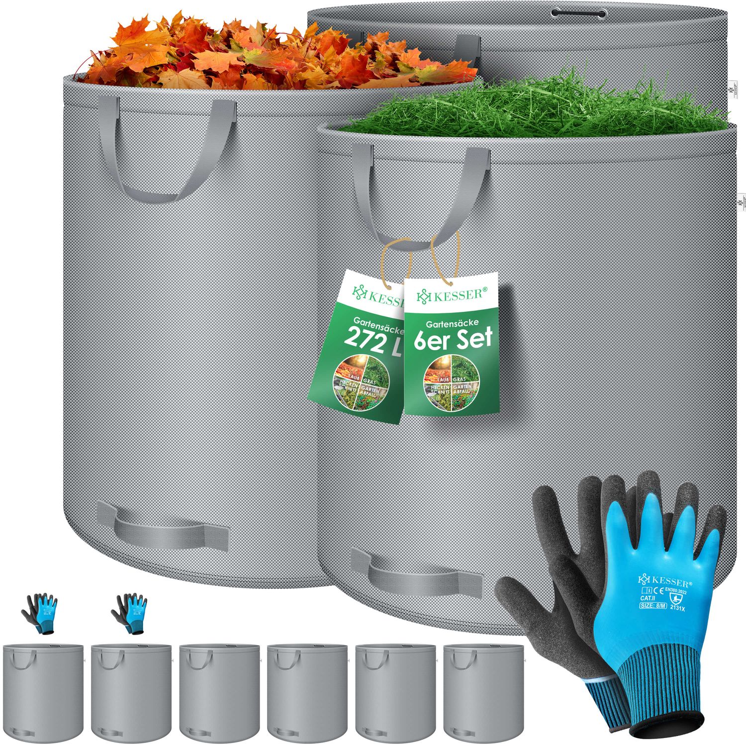 KESSER&reg; Gartensack Set Laubsack Gartenabfallsack inkl. Handschuhe - Selbststehend 4 Griffe Stabil Robust & Faltbar - Laubs&auml;cke Rasenschnitt Gartens&auml;cke f&uuml;r Gartenabf&auml;lle Gr&uuml;nschnitt - Bild 1