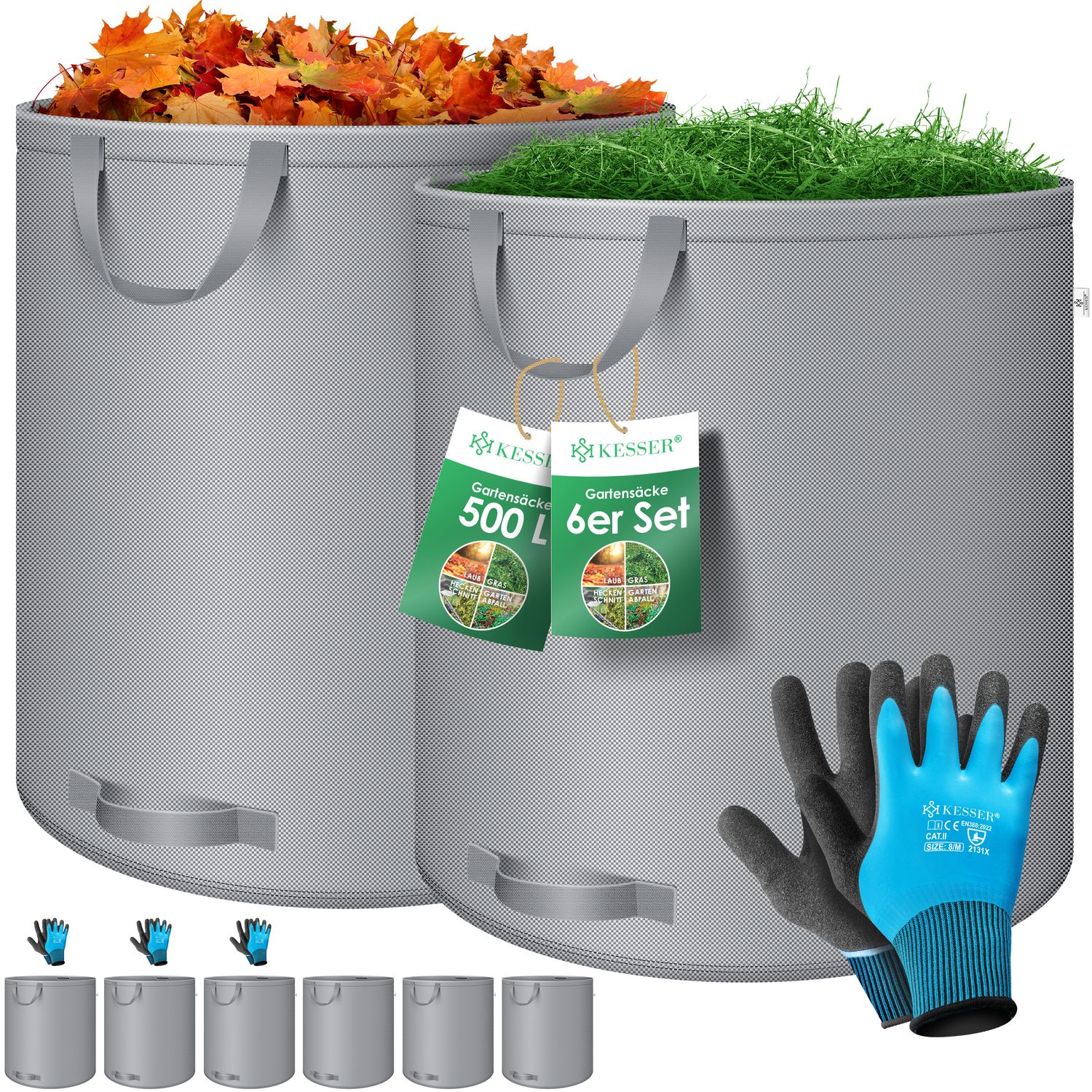 KESSER&reg; Gartensack Set Laubsack Gartenabfallsack inkl. Handschuhe - Selbststehend 4 Griffe Stabil Robust & Faltbar - Laubs&auml;cke Rasenschnitt Gartens&auml;cke f&uuml;r Gartenabf&auml;lle Gr&uuml;nschnitt - Bild 1