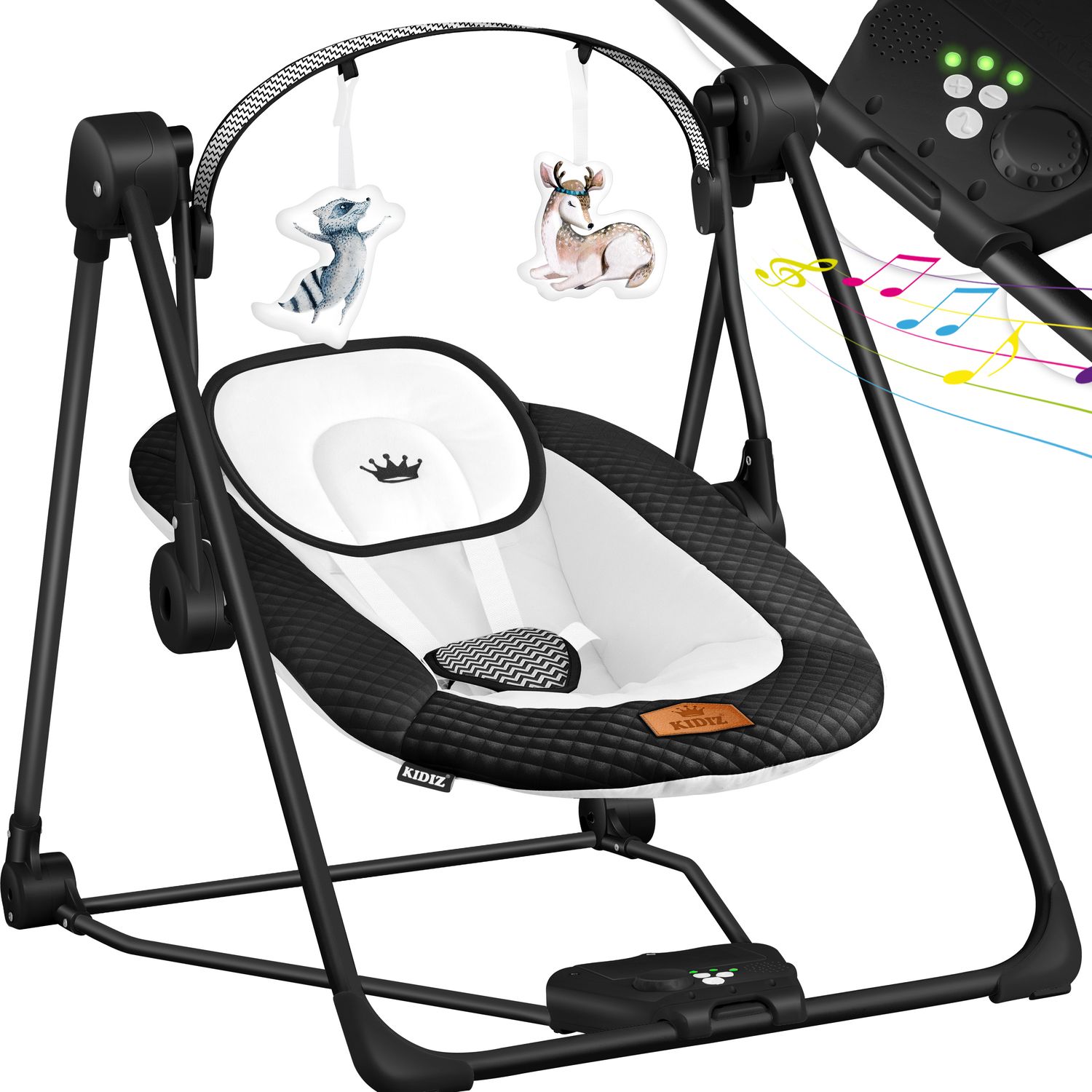 KIDIZ&reg; Babywippe Babyschaukel mit 5 Geschwindigkeitseinstellungen zusammenklappbarer Baby Wippe Schaukel Babyhochstuhl mit Spielbogen Spielzeugen 5 beruhigende Naturger&auml;usche neugeborene - Bild 1