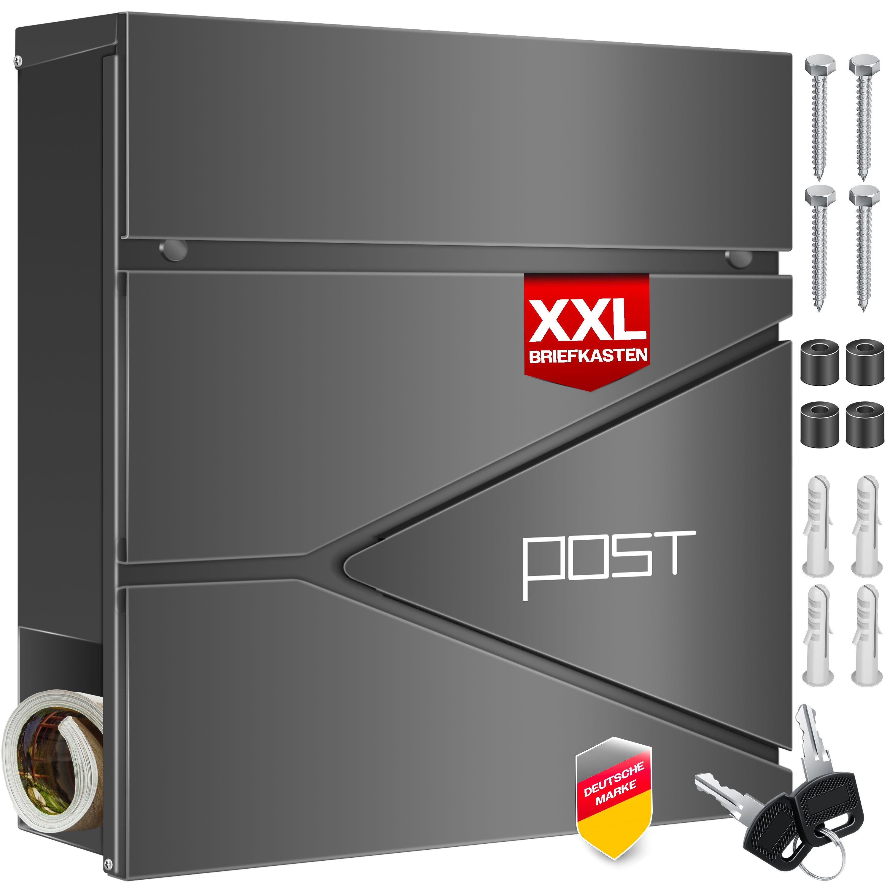 KESSER&reg; Briefkasten mit Zeitungsfach Wandmontage Wandbriefkasten Edelstahl, 2x Schl&uuml;ssel abschlie&szlig;bar, Moderner Postkasten Zeitungsrolle, inkl. Montagematerial,&nbsp;Softclose-Deckel - Bild 1