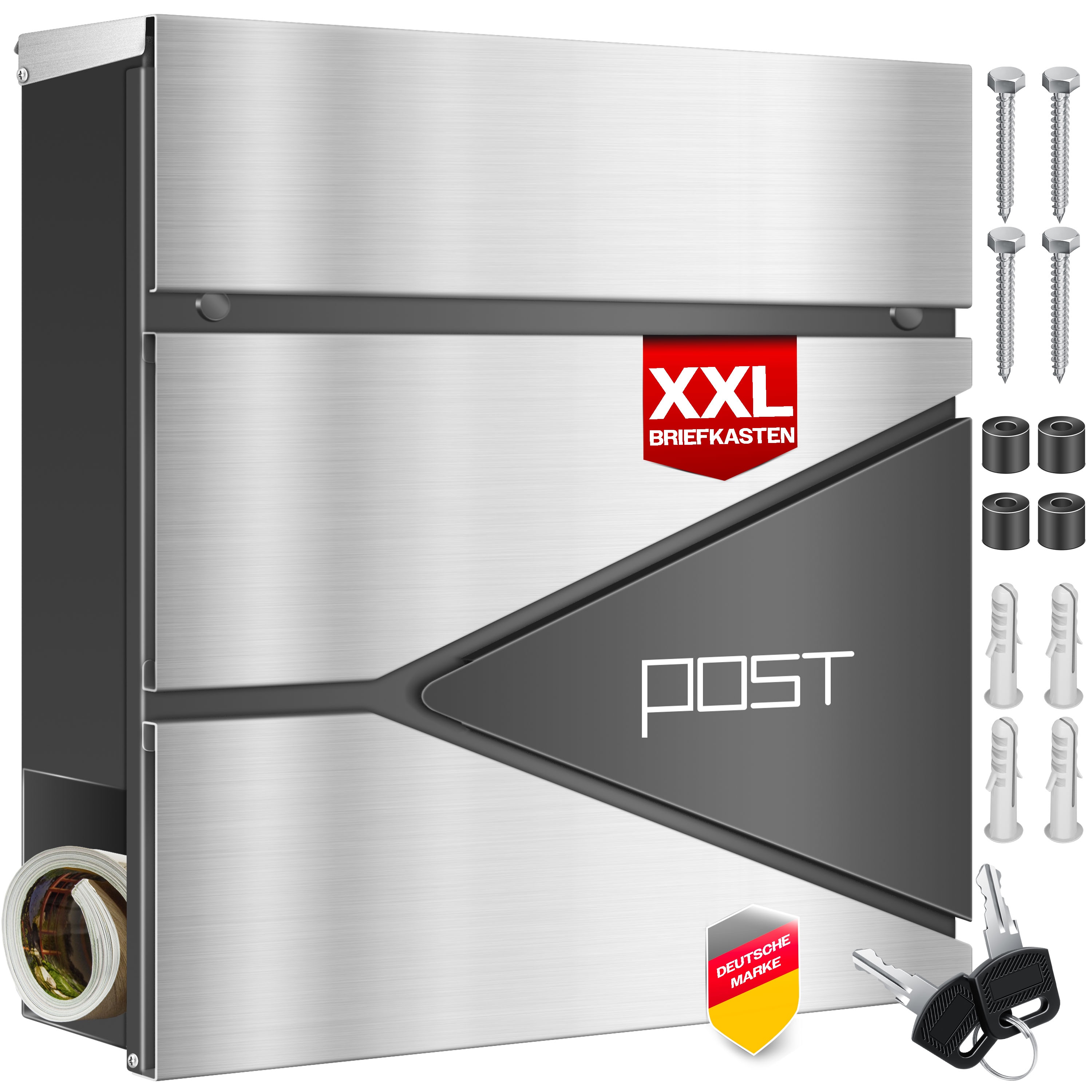KESSER&reg; Briefkasten mit Zeitungsfach Wandmontage Wandbriefkasten Edelstahl, 2x Schl&uuml;ssel abschlie&szlig;bar, Moderner Postkasten Zeitungsrolle, inkl. Montagematerial,&nbsp;Softclose-Deckel - Bild 1