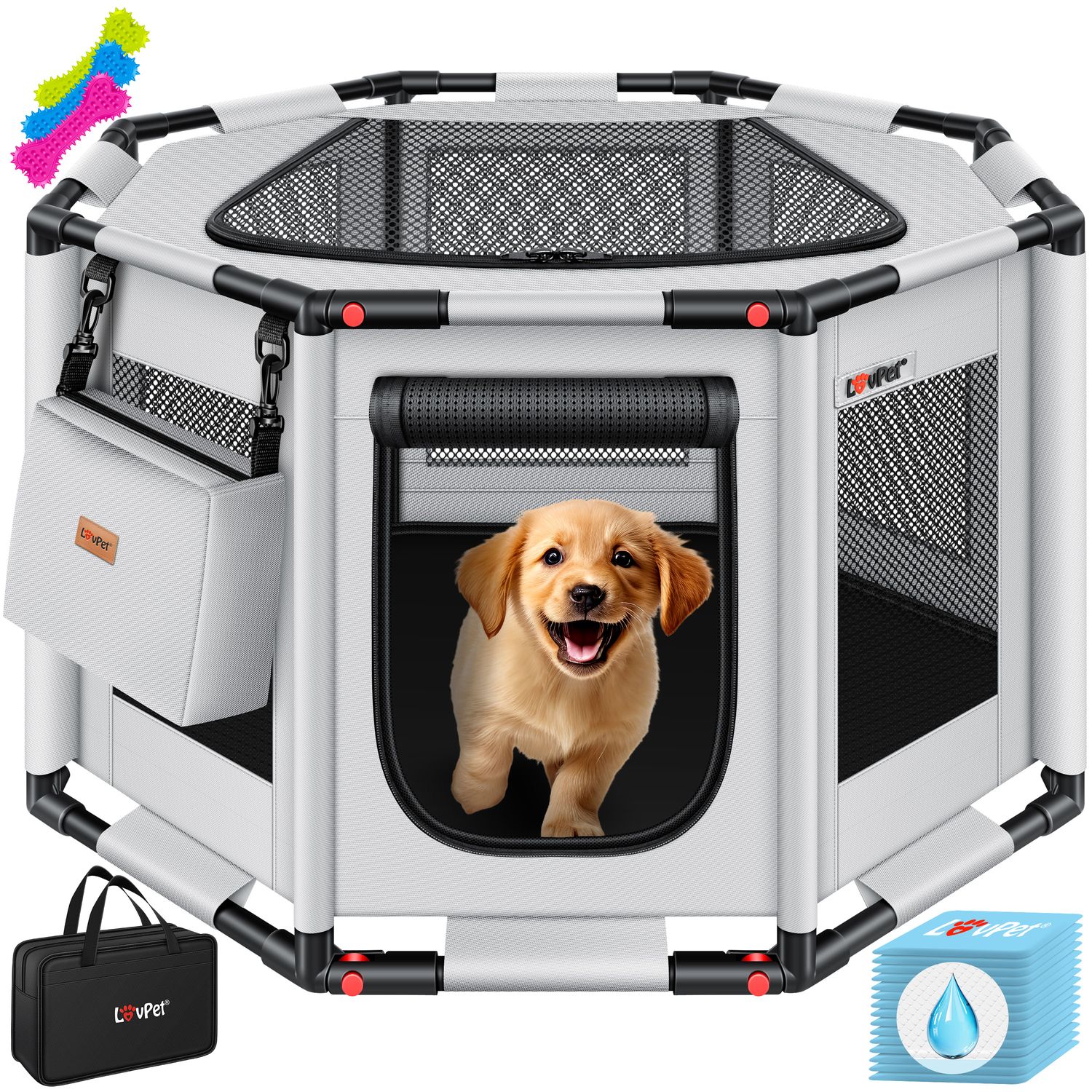 LOVPET&reg; Welpenlaufstall f&uuml;r drinnen & drau&szlig;en Welpenauslauf Hundek&auml;fig Oxford-Gewebe | Tierlaufstall f&uuml;r Kleintiere Hunde Katzen | Hundelaufstall Freigehege Rahmen aus PVC-Rohren - Bild 1