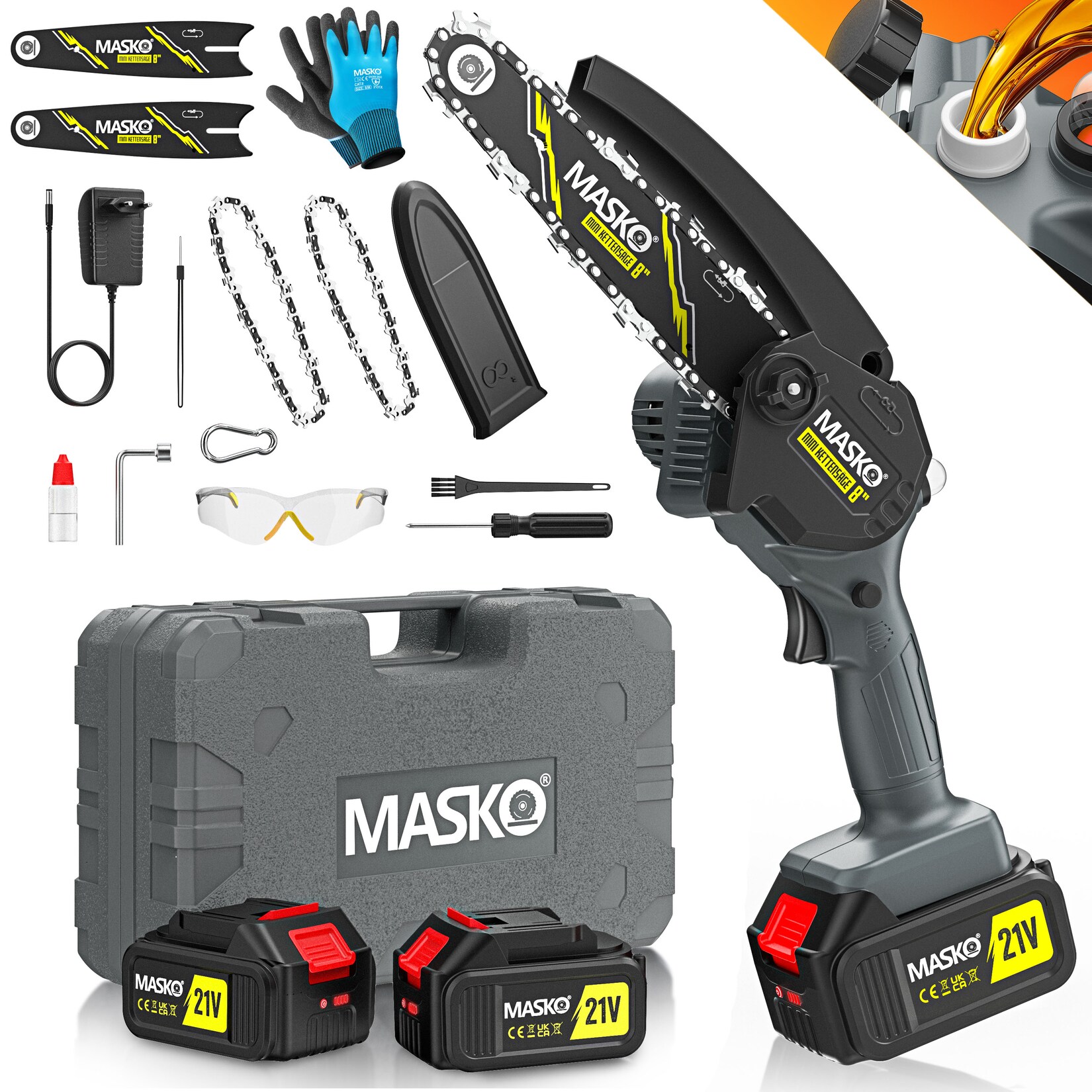 ® Mini-Kettensäge mit Akku 8000mAh   Handkettensäge Elektro mit 2 Akku 4000mAh für Gartenscheren/Astscheren/Holzschneiden   Motorsäge 800W automatisches Ölsystem