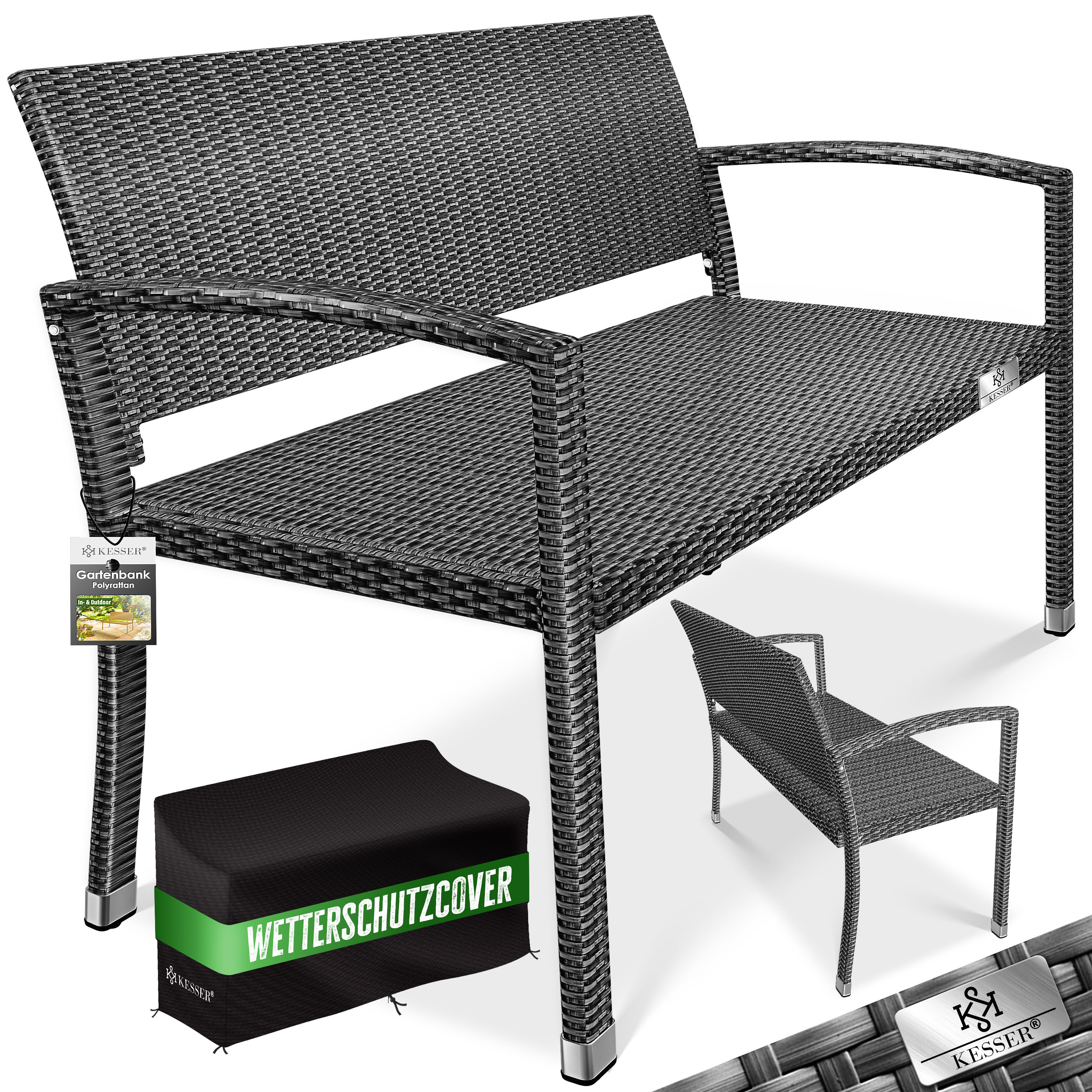 KESSER&reg; Gartenbank Polyrattan 2-Sitzer Wetterfest | Rattan-Sitzbank UV-Best&auml;ndig & bis 320kg belastbar | Balkon-Bank 125x62x90cm | Garten-M&ouml;bel mit ergonomischen Armlehnen | F&uuml;r 2 Personen - Bild 1