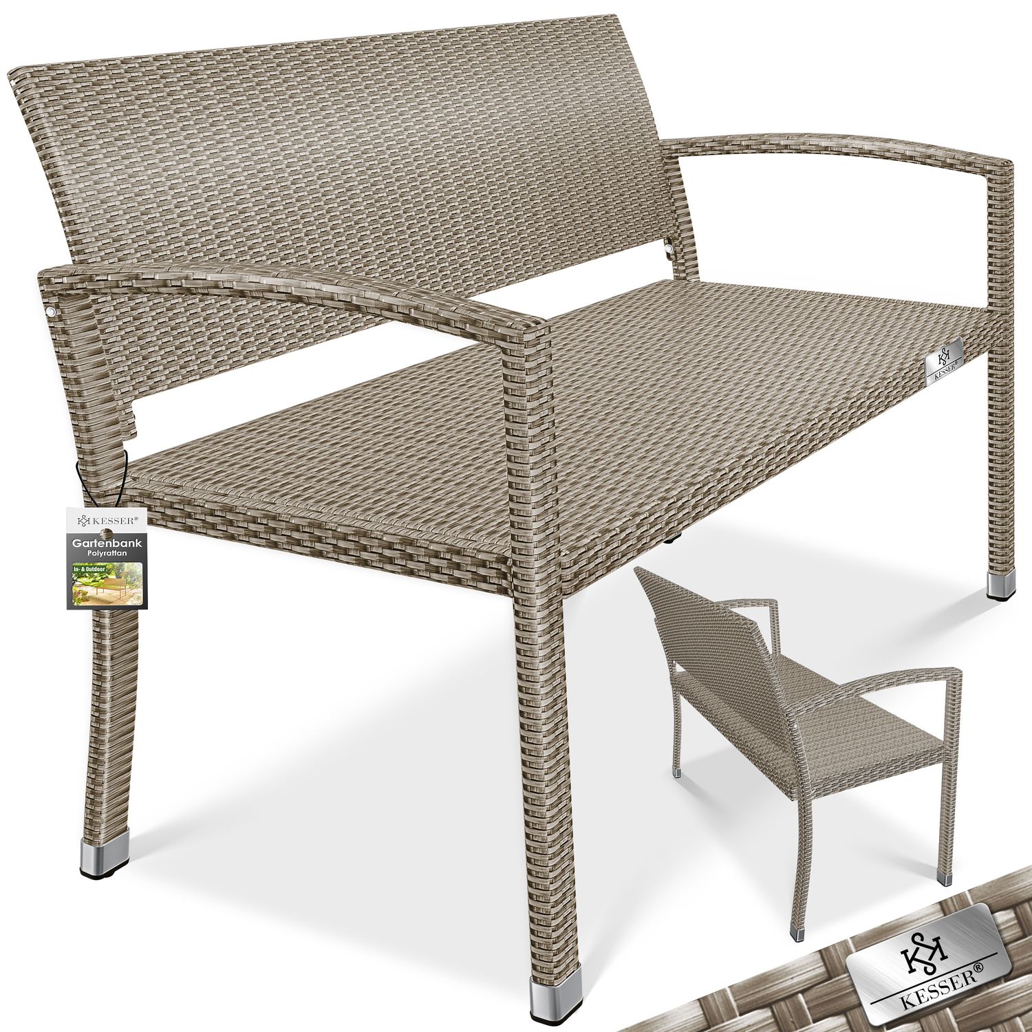 KESSER&reg; Gartenbank Polyrattan 2-Sitzer Wetterfest | Rattan-Sitzbank UV-Best&auml;ndig & bis 320kg belastbar | Balkon-Bank 125x62x90cm | Garten-M&ouml;bel mit ergonomischen Armlehnen | F&uuml;r 2 Personen - Bild 1