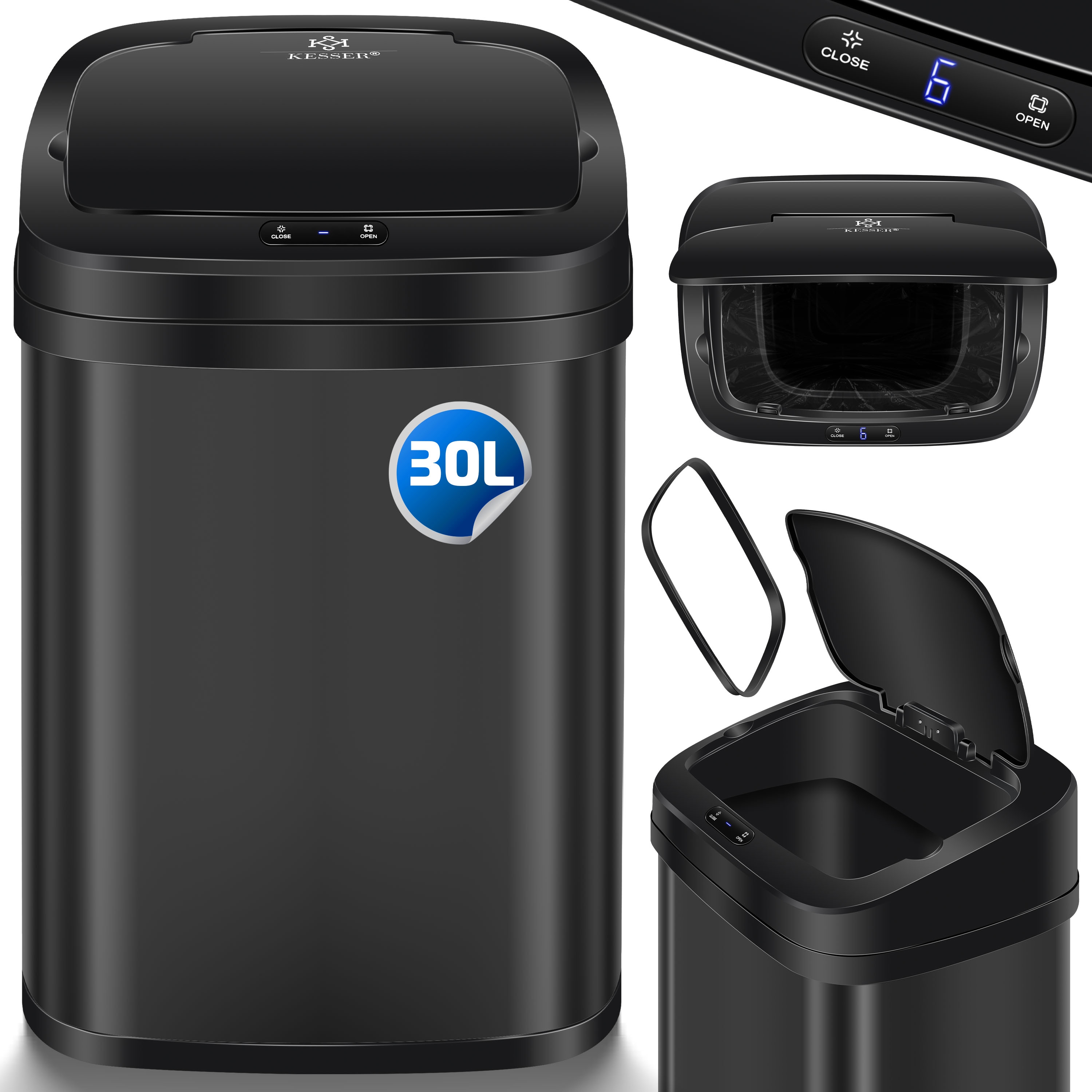 KESSER&reg; Sensor M&uuml;lleimer K&uuml;che | Automatik mit Bewegungssensor Abfalleimer & Soft-Close-Deckel | M&uuml;llbeh&auml;lter mit Touch-Bedienfeld & Sensor | LCD-Display | Edelstahl | inkl. M&uuml;llsackhalter - Bild 1