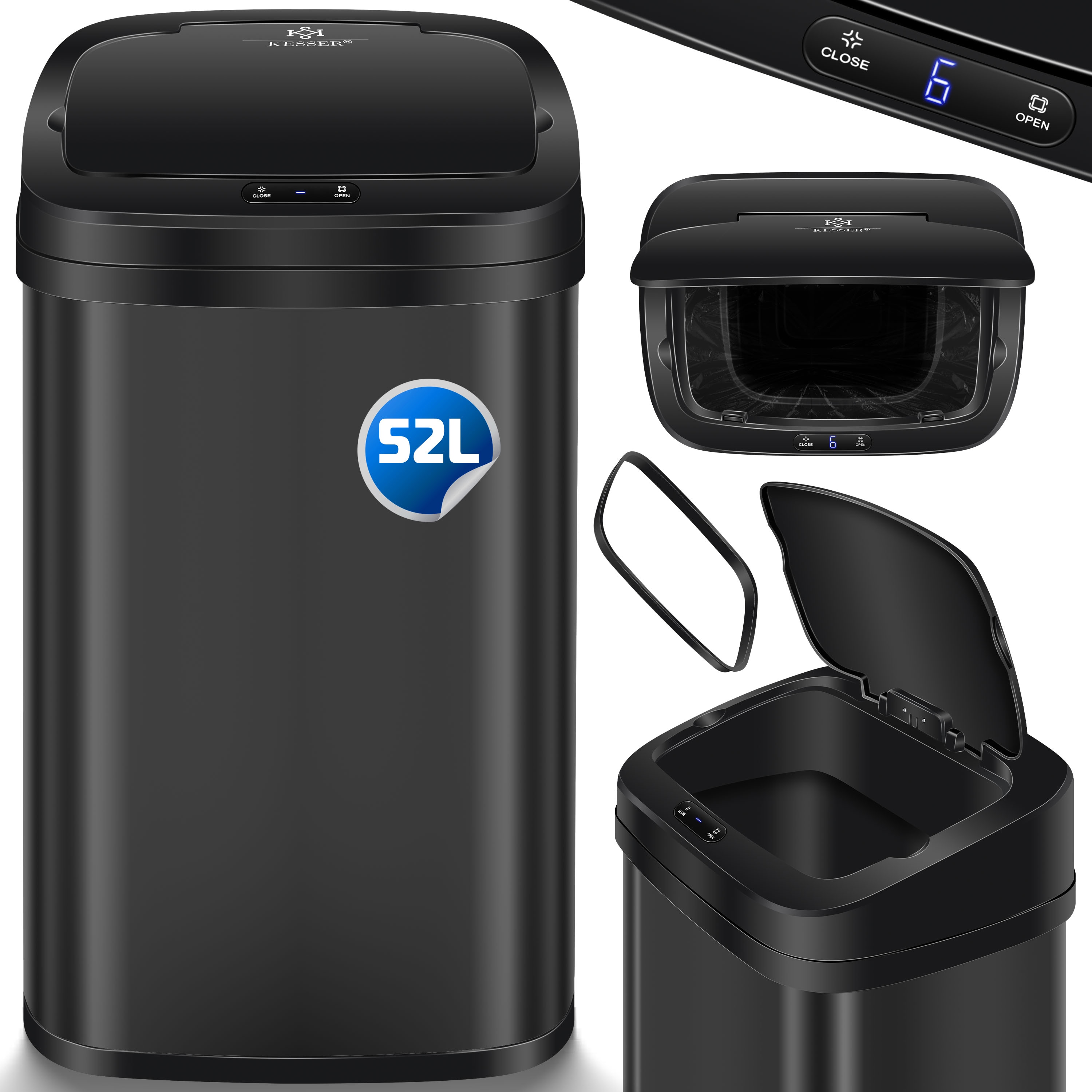 KESSER&reg; Sensor M&uuml;lleimer K&uuml;che | Automatik mit Bewegungssensor Abfalleimer & Soft-Close-Deckel | M&uuml;llbeh&auml;lter mit Touch-Bedienfeld & Sensor | LCD-Display | Edelstahl | inkl. M&uuml;llsackhalter - Bild 1