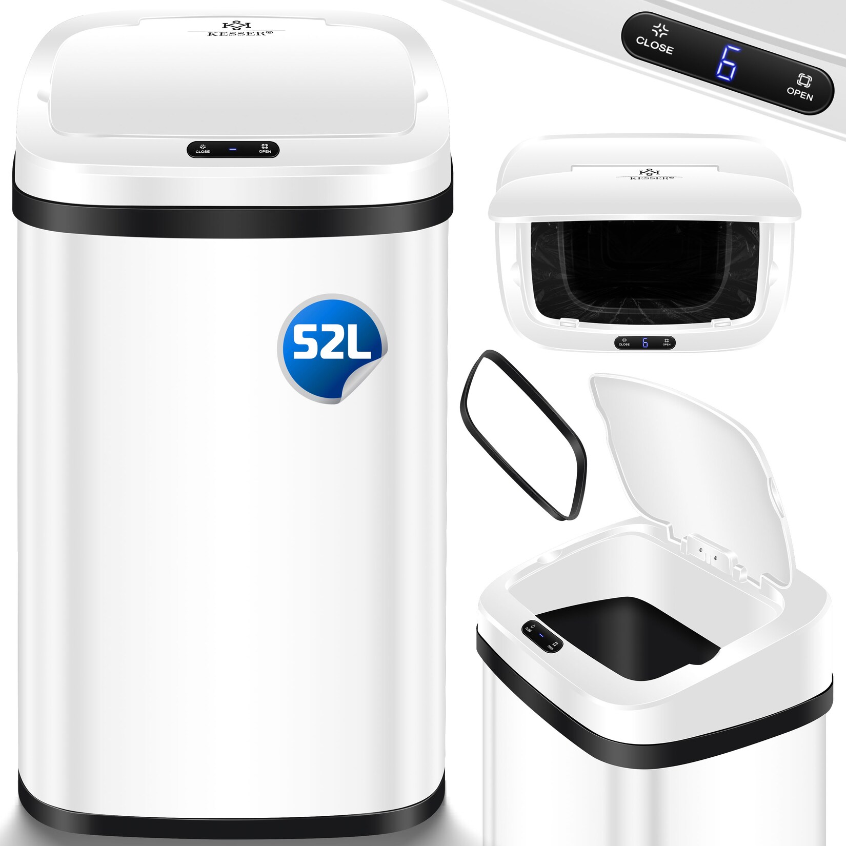 KESSER® Sensor Mülleimer Küche   Automatik mit Bewegungssensor Abfalleimer & Soft-Close-Deckel   Müllbehälter mit Touch-Bedienfeld & Sensor   LCD-Display   Edelstahl   inkl. Müllsackhalter | 04255598326094