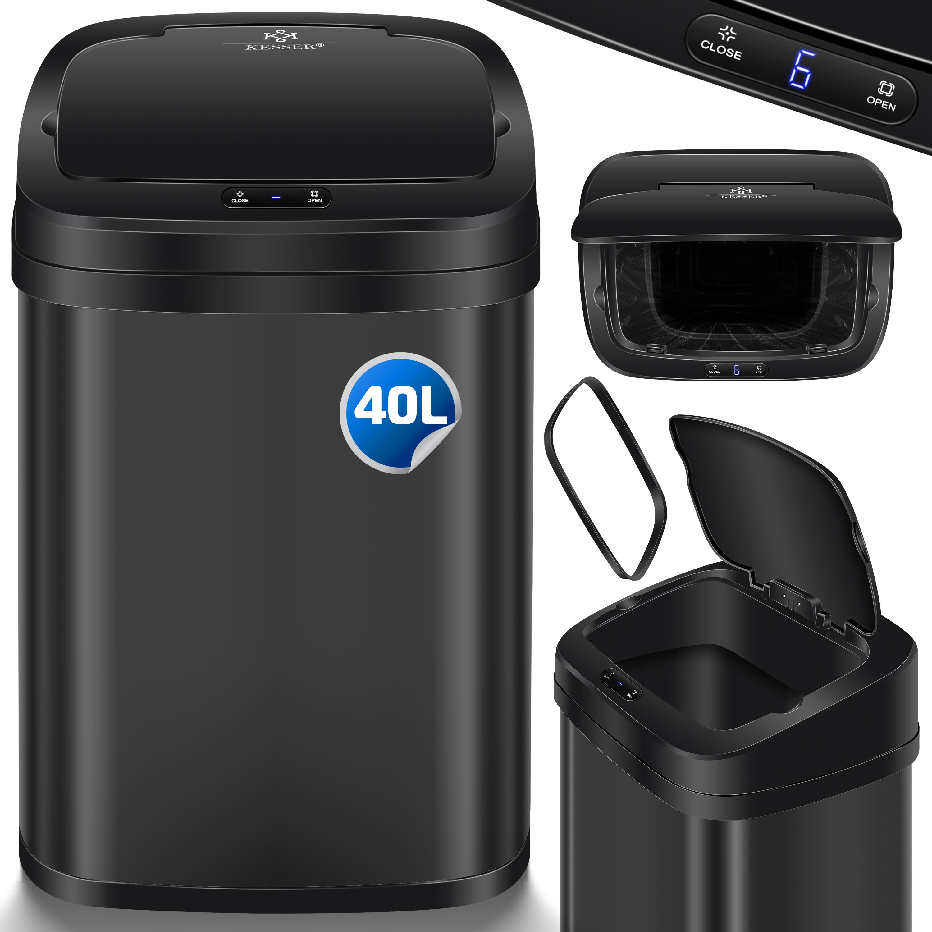 KESSER&reg; Sensor M&uuml;lleimer K&uuml;che | Automatik mit Bewegungssensor Abfalleimer & Soft-Close-Deckel | M&uuml;llbeh&auml;lter mit Touch-Bedienfeld & Sensor | LCD-Display | Edelstahl | inkl. M&uuml;llsackhalter - Bild 1