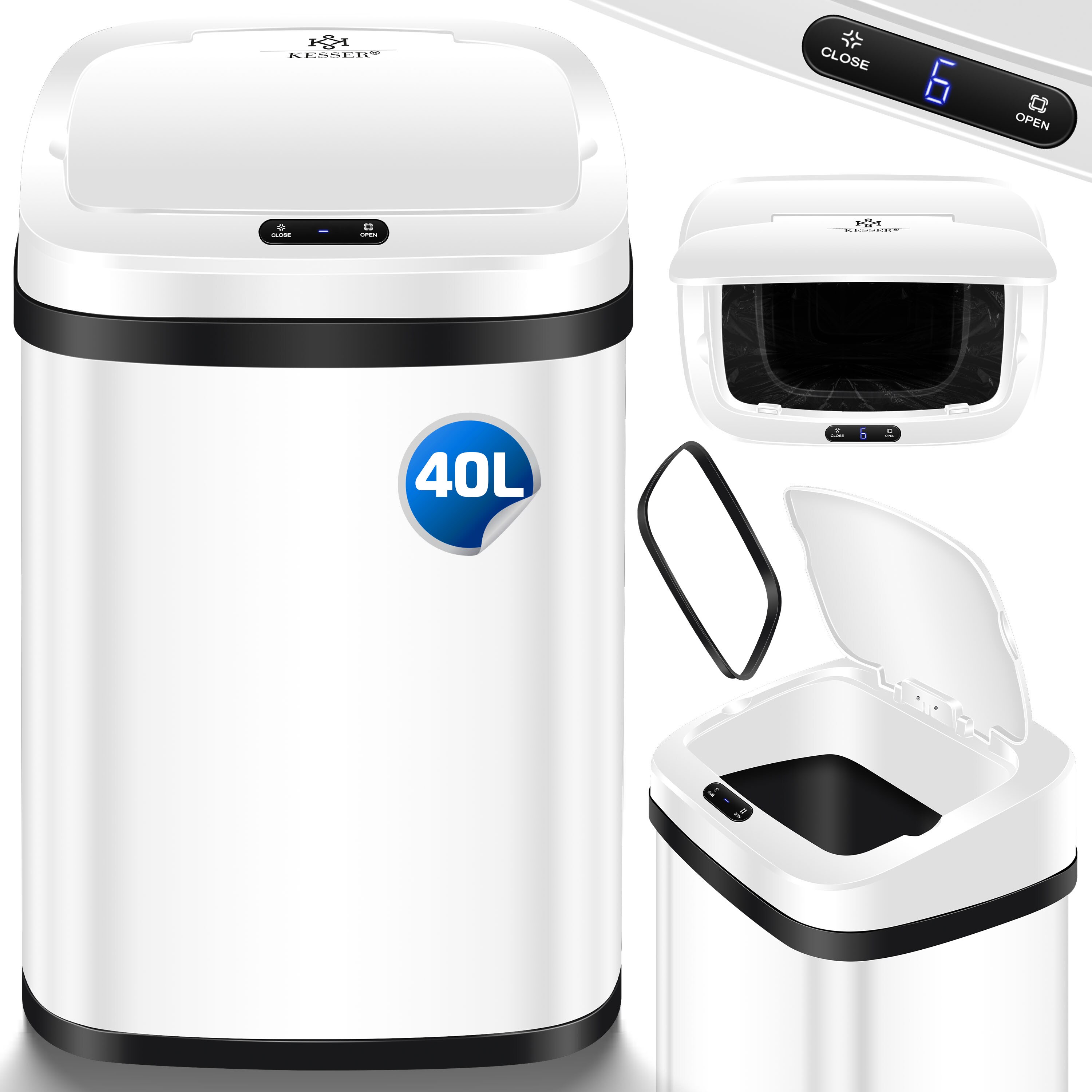 KESSER&reg; Sensor M&uuml;lleimer K&uuml;che | Automatik mit Bewegungssensor Abfalleimer & Soft-Close-Deckel | M&uuml;llbeh&auml;lter mit Touch-Bedienfeld & Sensor | LCD-Display | Edelstahl | inkl. M&uuml;llsackhalter - Bild 1