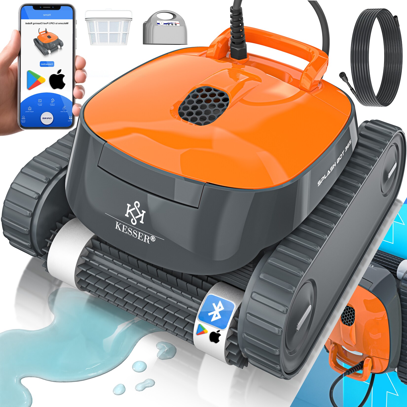® Poolroboter für Boden und Wand, Poolsauger bis 100m² Pools & eine leistungsstarke Reinigung, Poolreiniger vollautomatisch mit App-Funktion & Kontrollmodul, Inkl. Abdeckung, Klettermechanismus