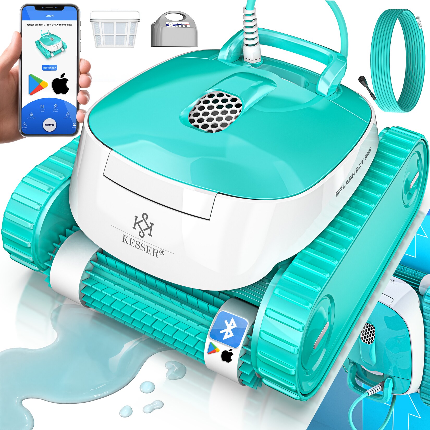 ® Poolroboter für Boden und Wand, Poolsauger bis 100m² Pools & eine leistungsstarke Reinigung, Poolreiniger vollautomatisch mit App-Funktion & Kontrollmodul, Inkl. Abdeckung, Klettermechanismus