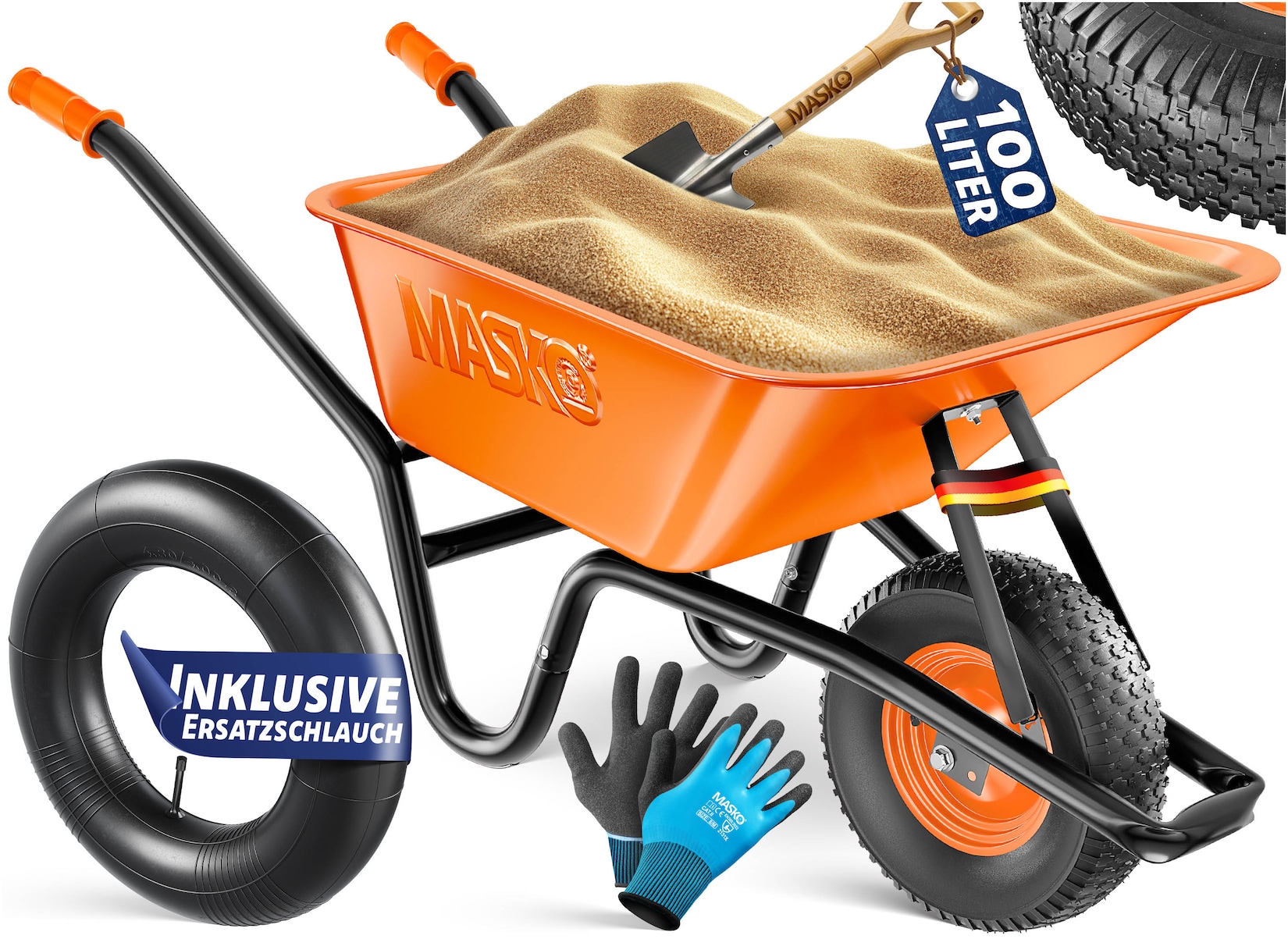MASKO® Schubkarre Bauschubkarre Gartenschubkarre 100 Liter bis 250kg Luftreifen mit Stahlfelge verzinkt Stahlrahmen Garten Karre …