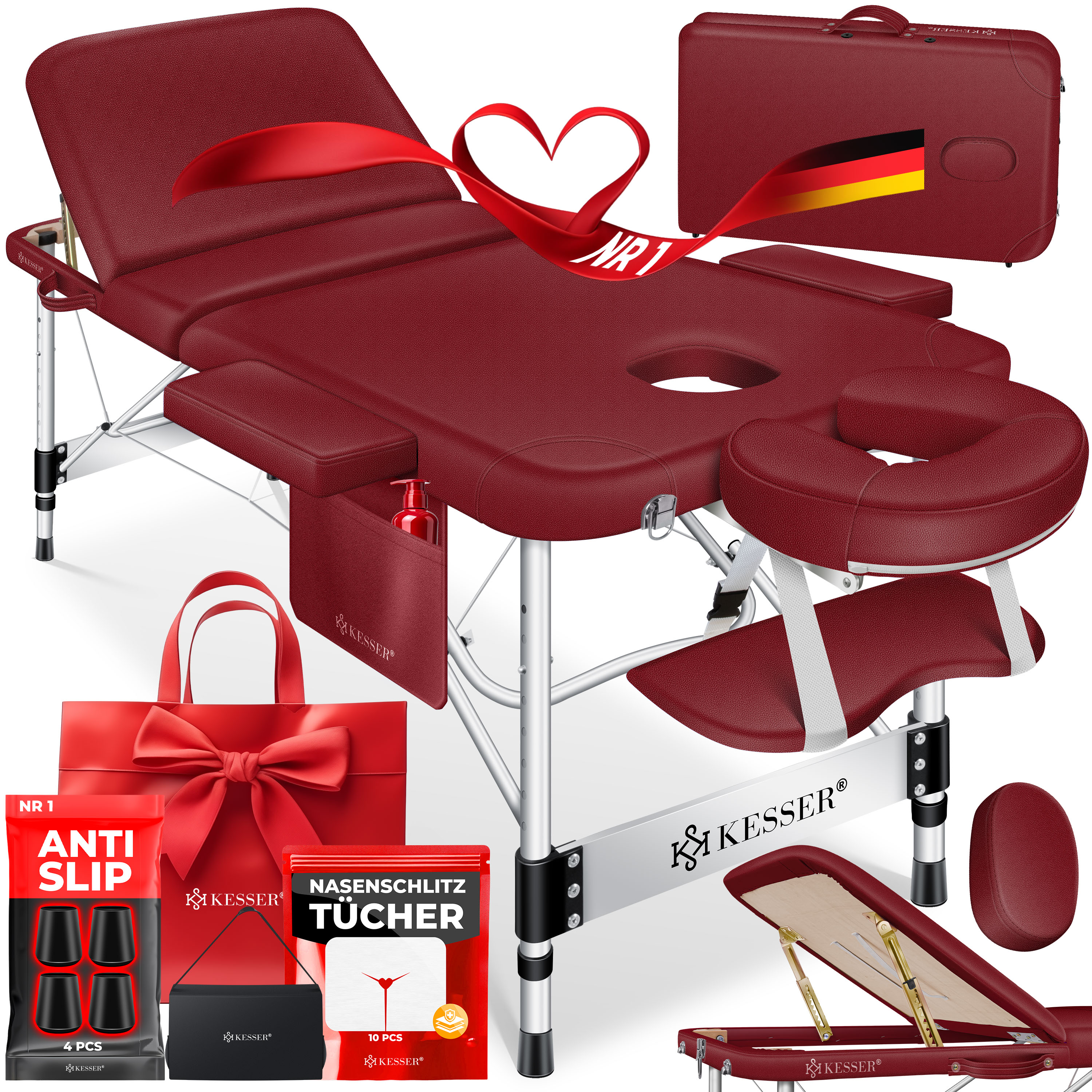 KESSER&reg; Mobile Massageliege klappbar & h&ouml;henverstellbar 3 Zonen Massagebett Massagetisch Kosmetikliege Breit Therapieliege Aluminium + 10x Gesichtsauflage mit Kopfst&uuml;tze Armlehnen & Tasche - Bild 1