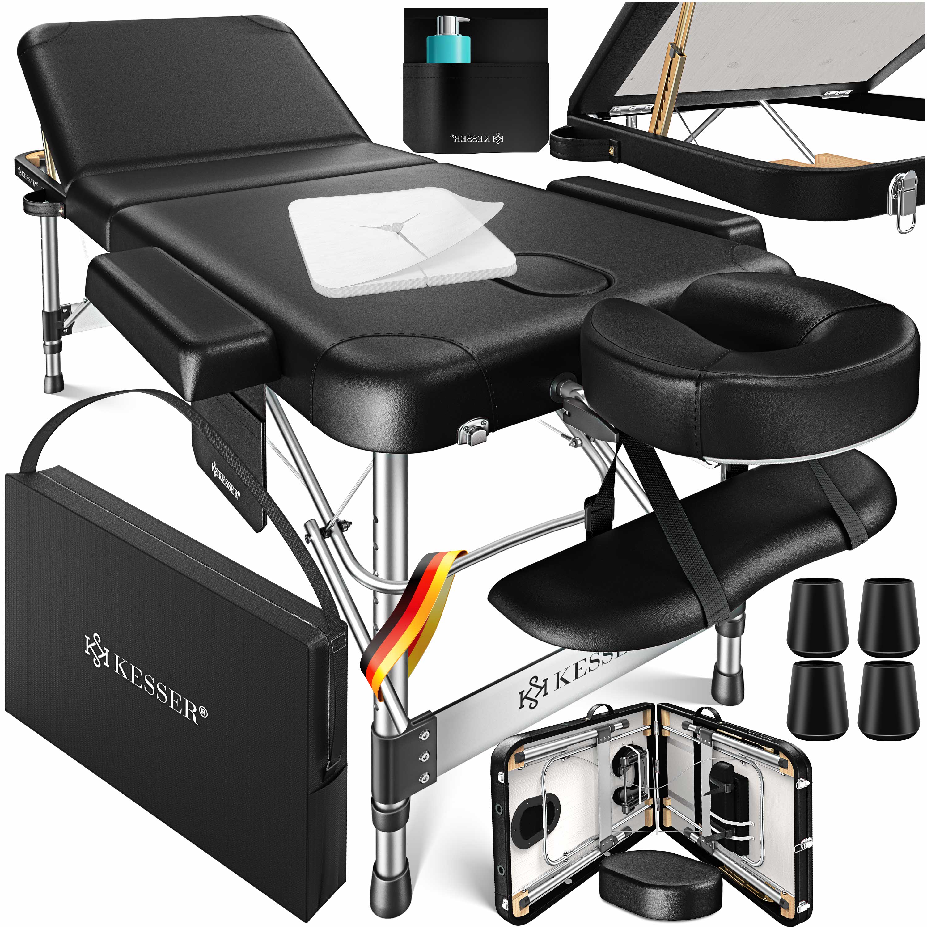 KESSER&reg; Mobile Massageliege klappbar & h&ouml;henverstellbar 3 Zonen Massagebett Massagetisch Kosmetikliege Breit Therapieliege Aluminium + 10x Gesichtsauflage mit Kopfst&uuml;tze Armlehnen & Tasche - Bild 1