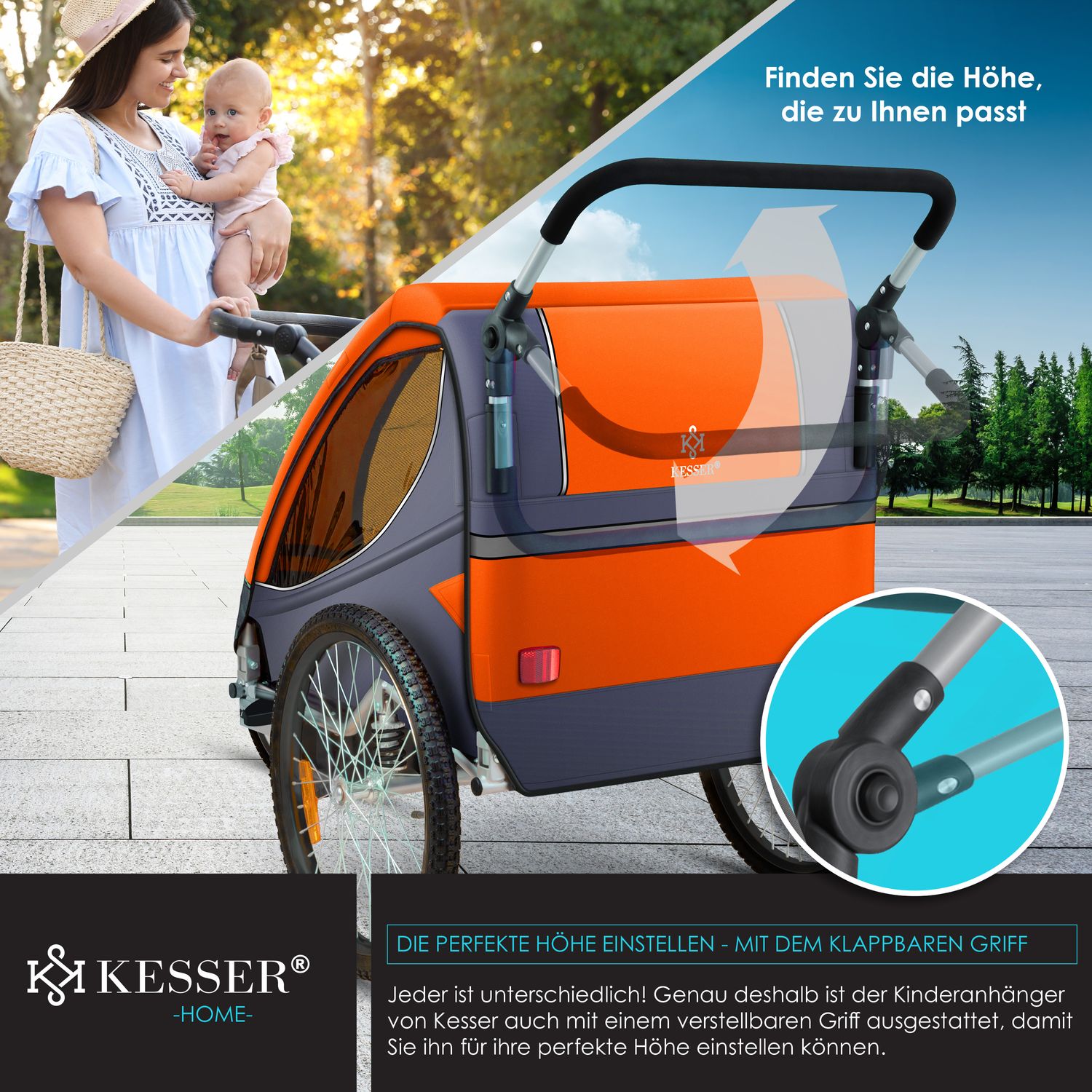 KESSER Kinderanhnger Fahrradanhnger 360 Drehbar mit Federung 2in1  Joggerfunktion Kinderfahrradanhnger + 5-Punkt Gurt Jogger Fahrrad Anhnger  fr 1 bis 2 Kinder max. 40kg online kaufen bei Netto