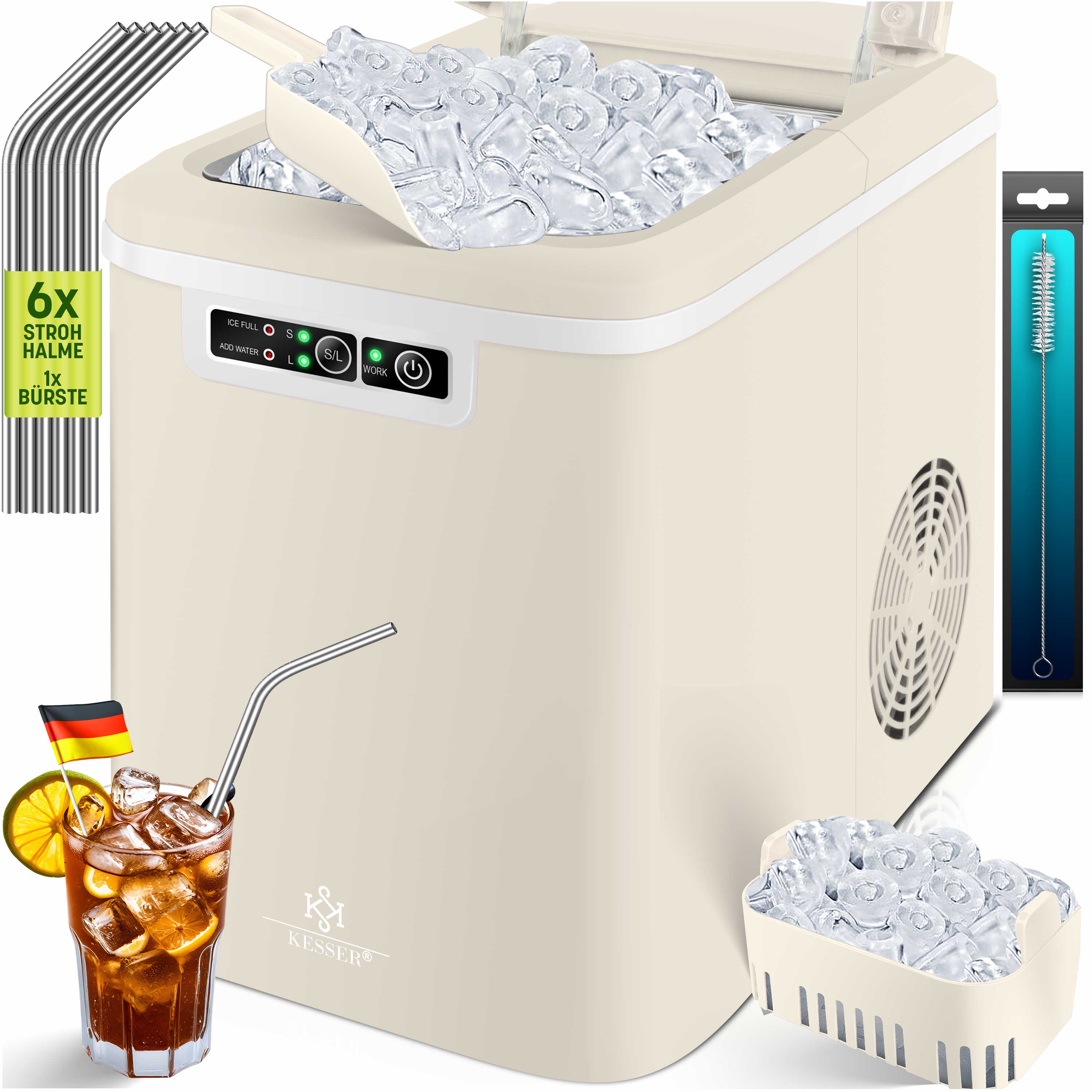 KESSER&reg; Eisw&uuml;rfelbereiter | Eisw&uuml;rfelmaschine Edelstahl | Ice Maker | 12 in 24h | Zubereitung in 7 min | 2,2 Liter Wassertank | 2 Eisw&uuml;rfel-Gr&ouml;&szlig;en | LED-Display | Selbstreinigungsfunktion mit Zubeh&ouml;r - Bild 1