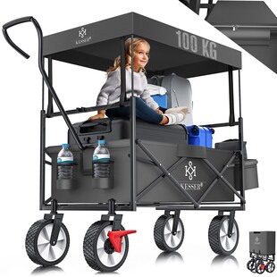 KESSER® Bollerwagen faltbar mit Dach Handwagen Transportkarre Gerätewagen | inkl. 2 Netztaschen und Einer Außentasche | klappbar | Vollgummi-Reifen | bis 100 kg Tragkraft | Mit Vorderrad-Bremse - Bild 1