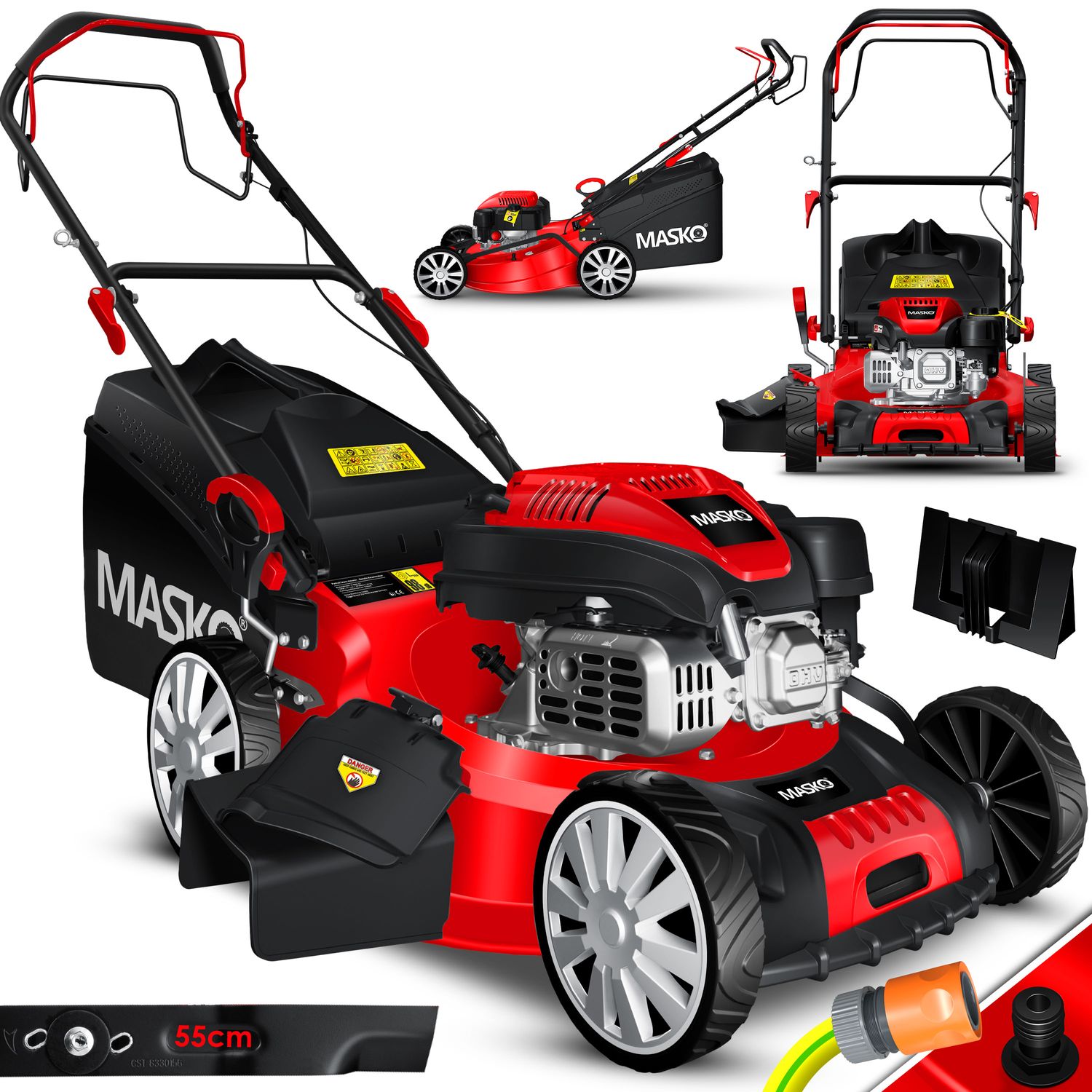 MASKO&reg; Benzin Rasenm&auml;her 5in1 Radantrieb EasyClean Reinigungsfunktion Mulchfunktion Seitenauswurf hohe Schnittbreite 8-fache Schnitth&ouml;henverstellung | 4 Takt Motor | inkl. Fangkorb - Bild 1