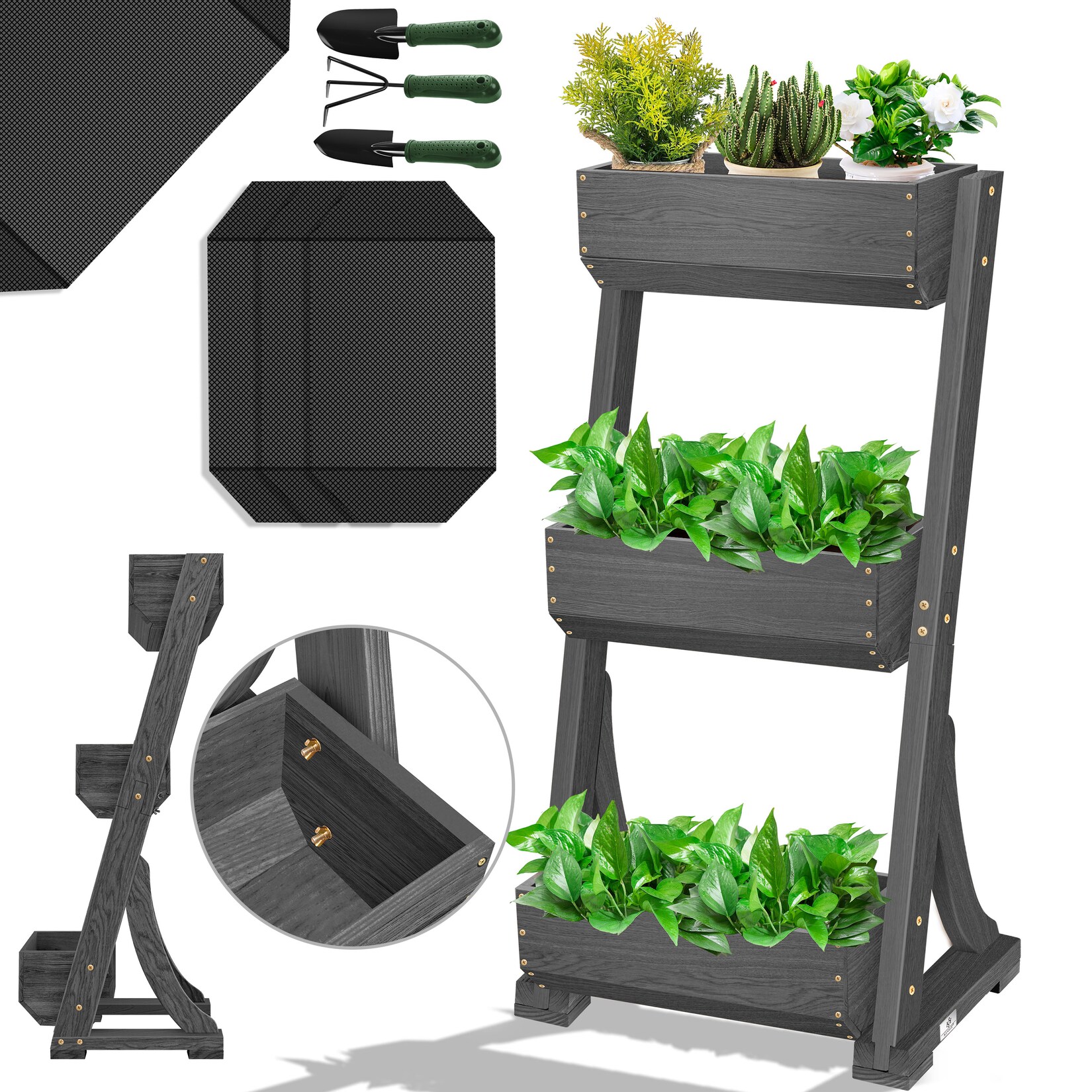 KESSER® Hochbeet mit Etagen Premium Blumenkasten Blumentreppe Pflanztreppe – Gemüsebeet Kräuterbeet Pflanzkübel Frühbeet Blumenbeet Pflanzkasten inkl. Gartenvlies- Beet für Terrasse Balkon & Garten | 04255598326995