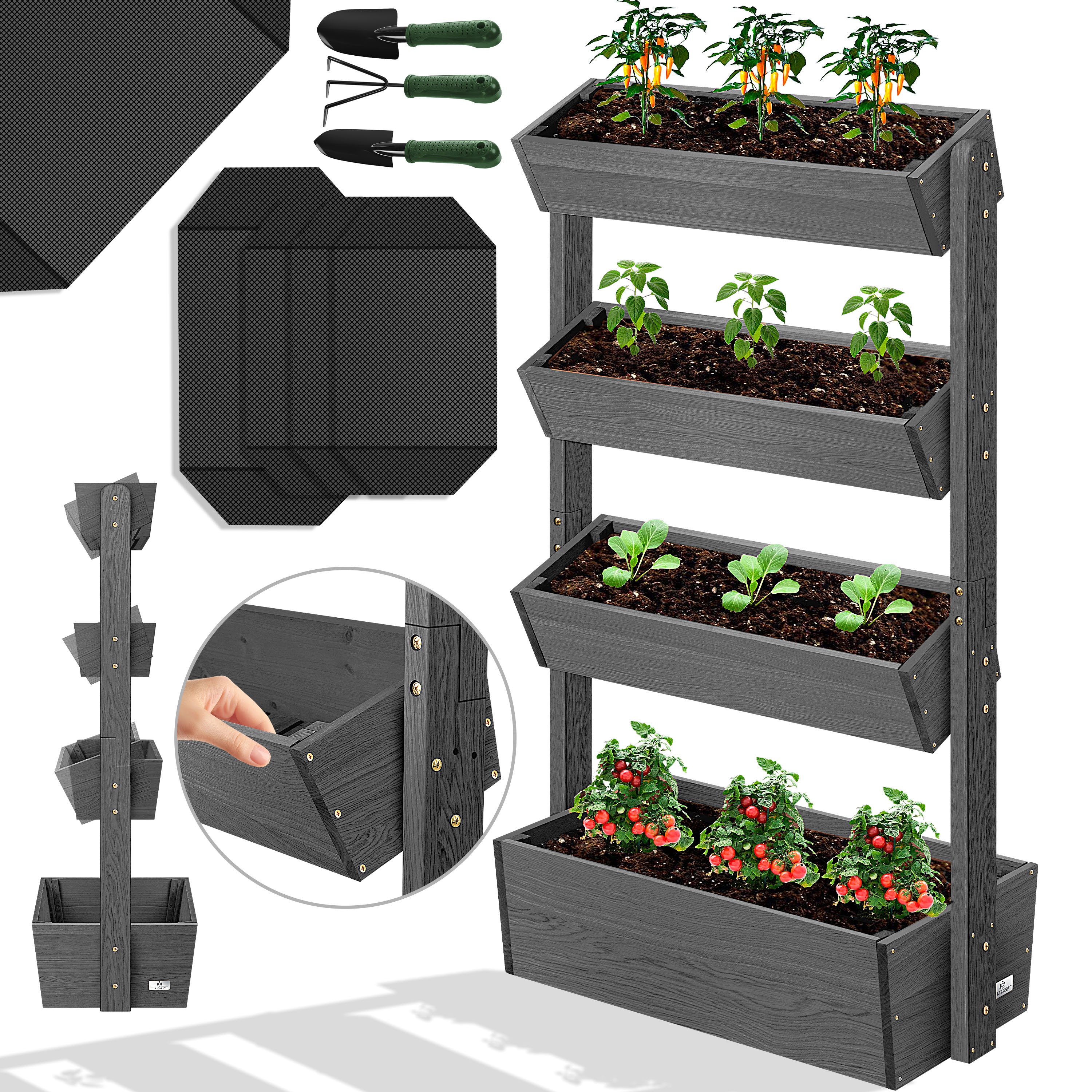 KESSER&reg; Hochbeet mit Etagen Premium Blumenkasten Blumentreppe Pflanztreppe - Gem&uuml;sebeet Kr&auml;uterbeet Pflanzk&uuml;bel Fr&uuml;hbeet Blumenbeet Pflanzkasten inkl. Gartenvlies- Beet f&uuml;r Terrasse Balkon & Garten - Bild 1