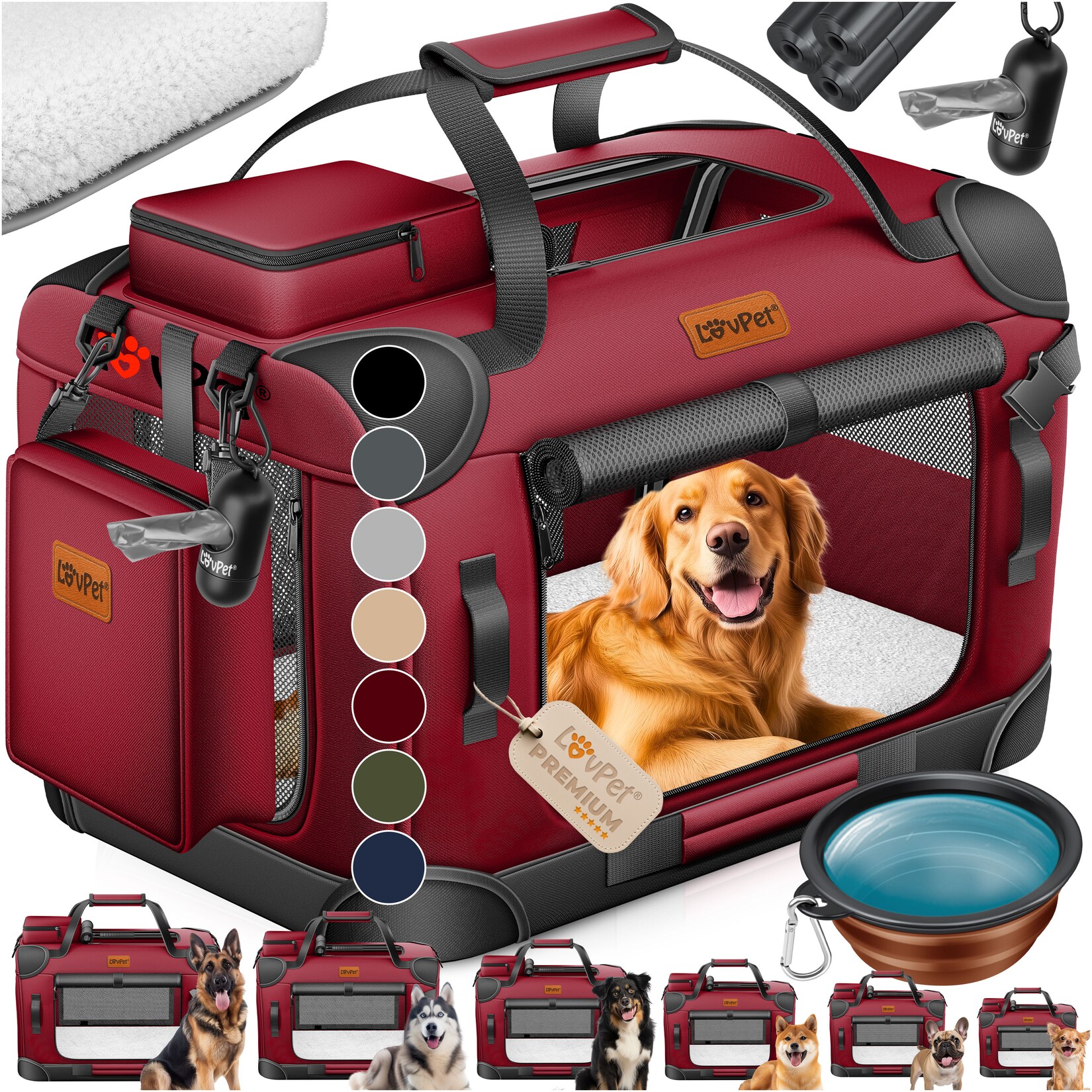 LOVPET® Hundebox Hundetransportbox faltbar Inkl.Hundenapf Transporttasche Hundetasche Transportbox für Haustiere, Hunde und Katzen Haustiertransportbox | 04255598314848