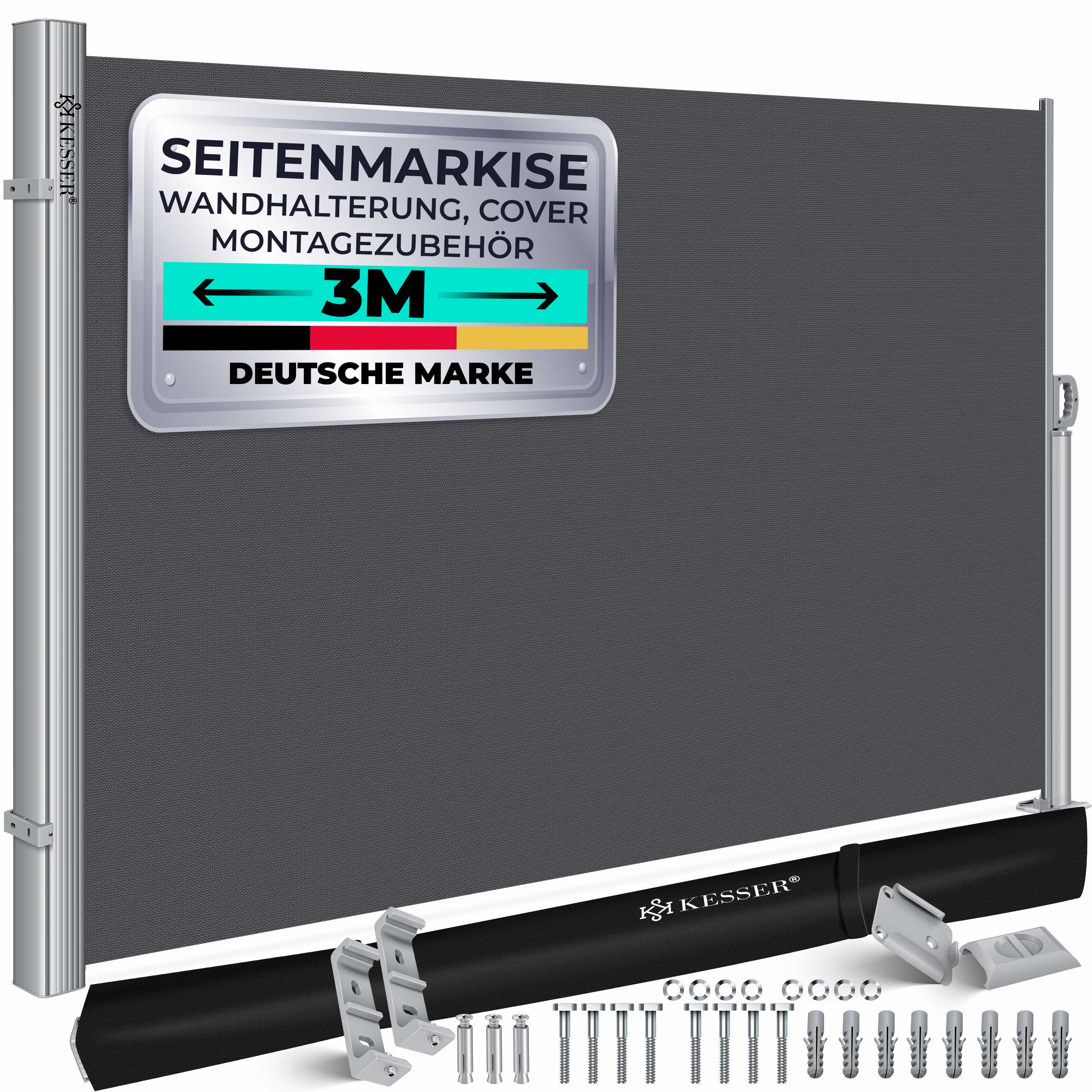 KESSER&reg; Alu-Seitenmarkise Ausziehbar & Blickdicht | Garten-Sichtschutz & Windschutz mit Aufrollautomatik f&uuml;r Balkon & Terrasse | Seitenrollo inkl. Regencover mit Wandhalterung - Bild 1