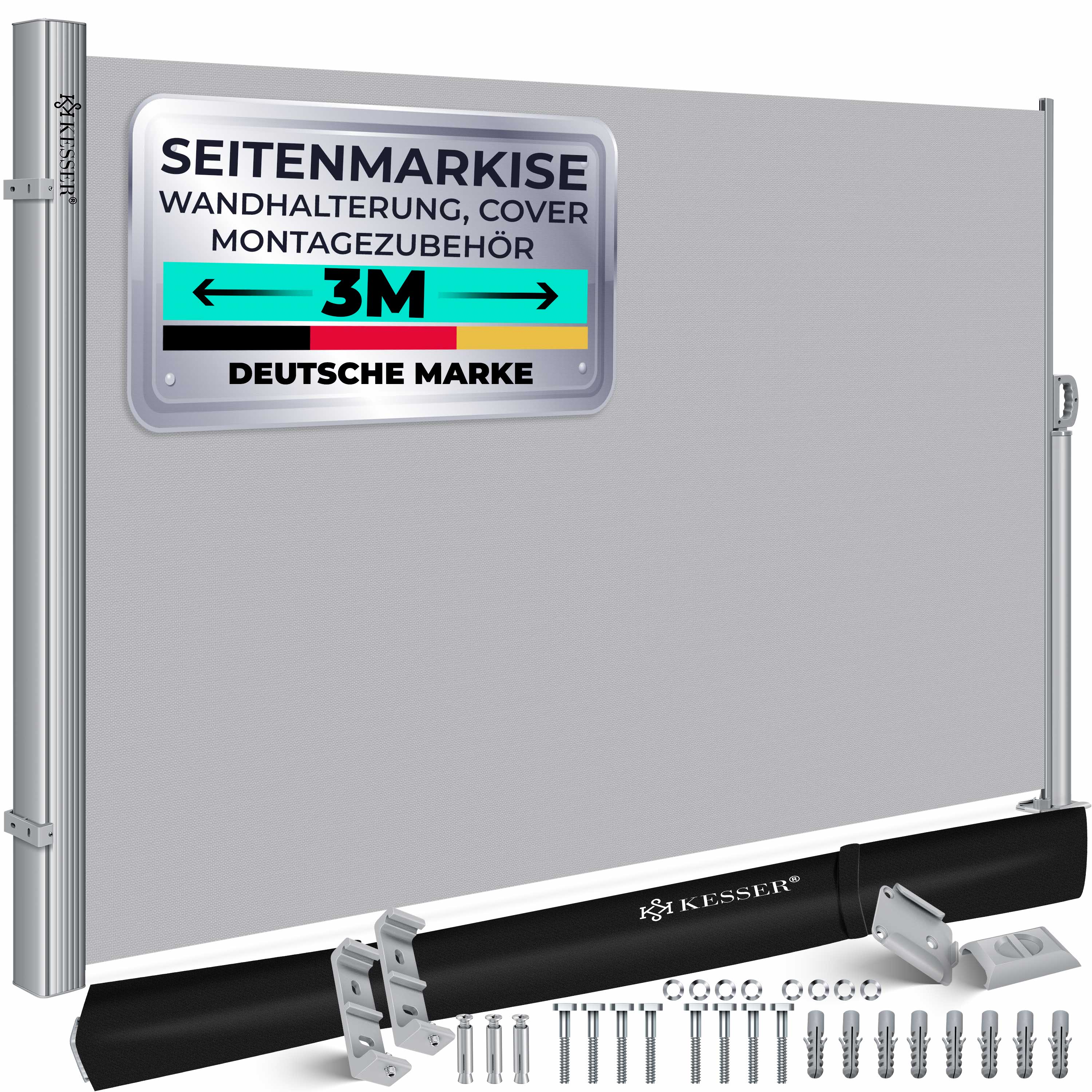 KESSER&reg; Alu-Seitenmarkise Ausziehbar & Blickdicht | Garten-Sichtschutz & Windschutz mit Aufrollautomatik f&uuml;r Balkon & Terrasse | Seitenrollo inkl. Regencover mit Wandhalterung - Bild 1