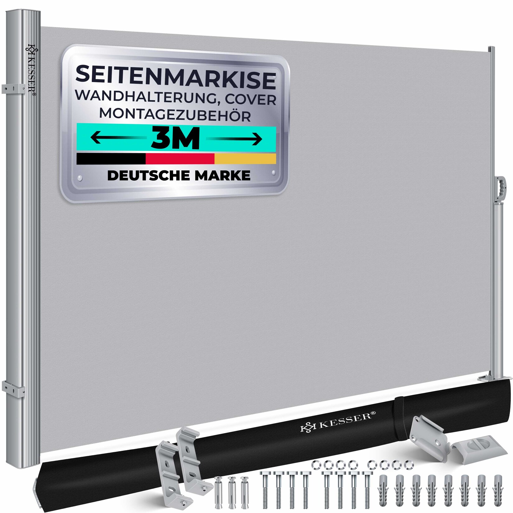 KESSER® Alu-Seitenmarkise Ausziehbar & Blickdicht   Garten-Sichtschutz & Windschutz mit Aufrollautomatik für Balkon & Terrasse   Seitenrollo inkl. Regencover mit Wandhalterung | 04255598323550