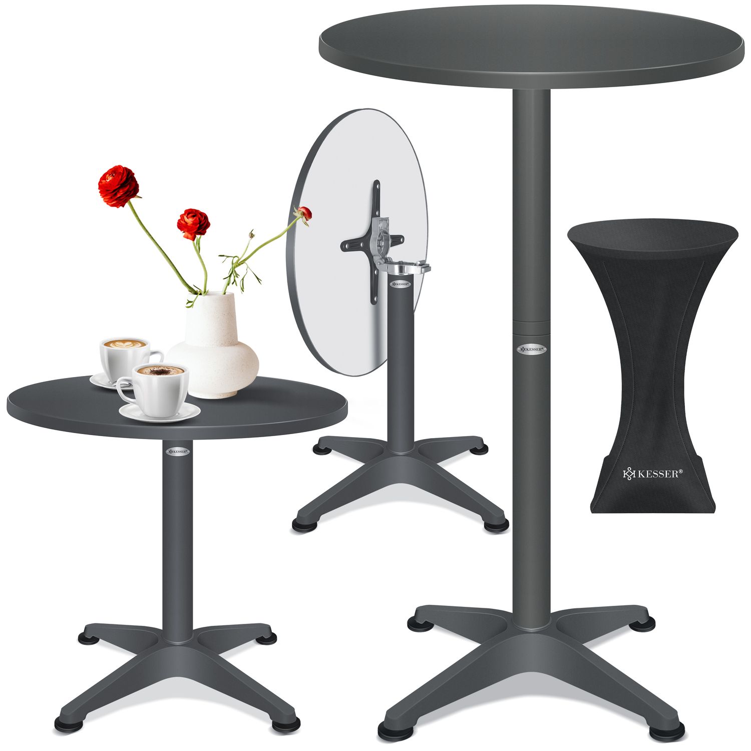 KESSER&reg; 2in1 Stehtisch klappbar Bistrotisch Aluminium Edelstahlplatte | h&ouml;henverstellbar | 70cm / 115cm | Partytisch Tisch | In- & Outdoor | Hochzeit | Empfangstisch | Klapptisch inklusive Regencover - Bild 1