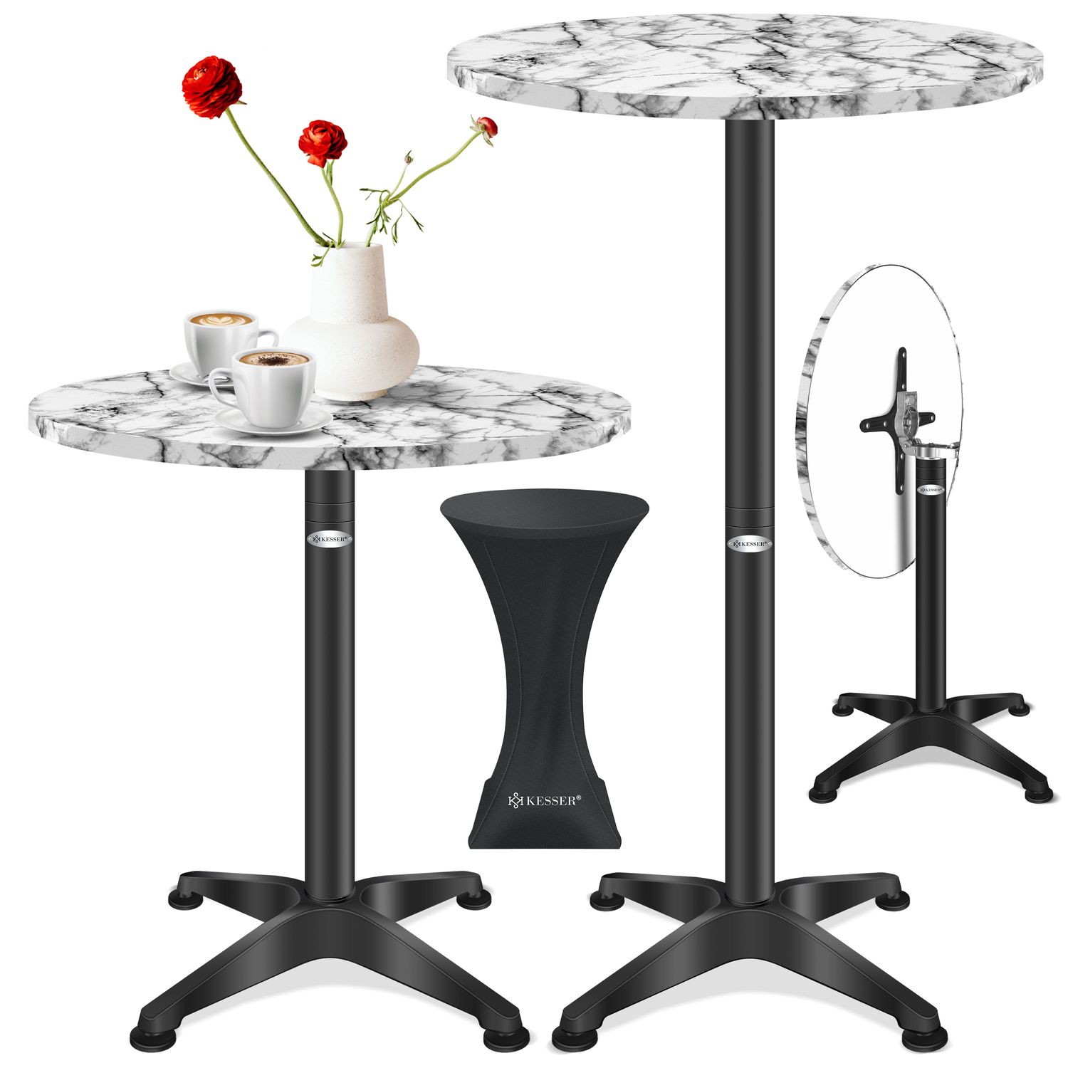 KESSER&reg; 2in1 Stehtisch klappbar Bistrotisch Aluminium Edelstahlplatte | h&ouml;henverstellbar | 70cm / 115cm | Partytisch Tisch | In- & Outdoor | Hochzeit | Empfangstisch | Klapptisch inklusive Regencover - Bild 1