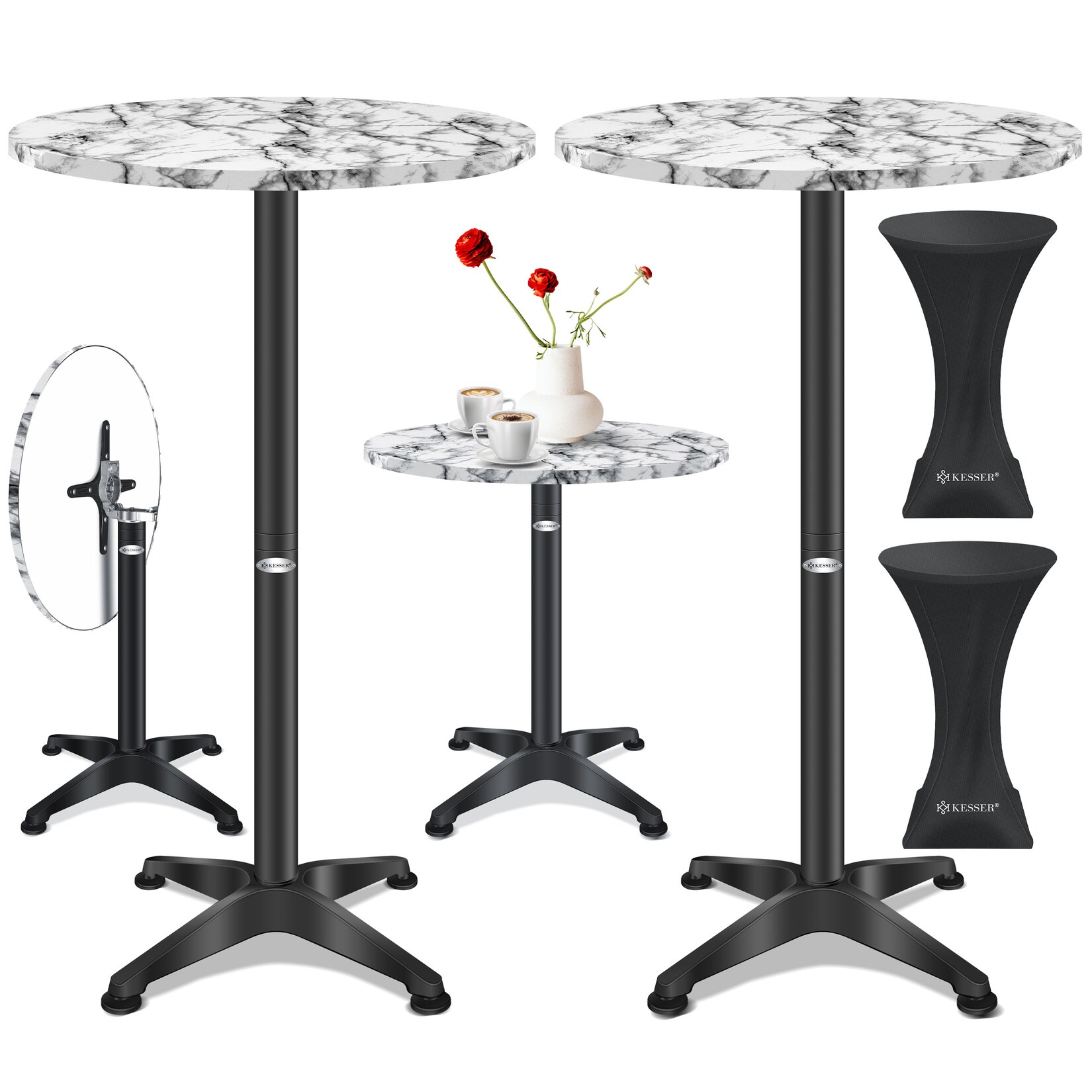 KESSER® 2in1 Stehtisch klappbar Bistrotisch Aluminium Edelstahlplatte höhenverstellbar 70cm / 115cm Partytisch Tisch In- & Outdoor Hochzeit Empfangstisch Klapptisch inklusive Regencover