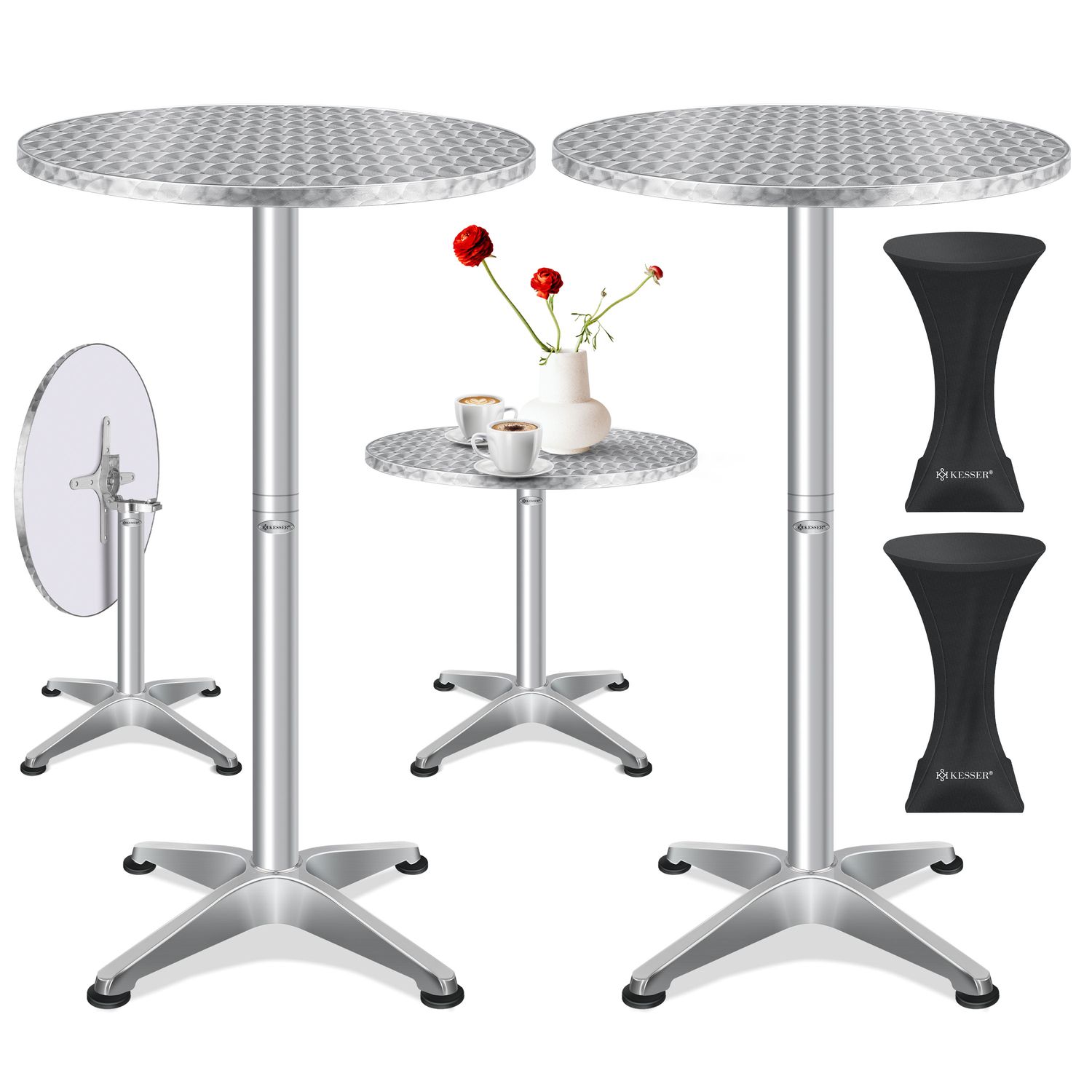 KESSER&reg; 2in1 Stehtisch klappbar Bistrotisch Aluminium Edelstahlplatte | h&ouml;henverstellbar | 70cm / 115cm | Partytisch Tisch | In- & Outdoor | Hochzeit | Empfangstisch | Klapptisch inklusive Regencover - Bild 1